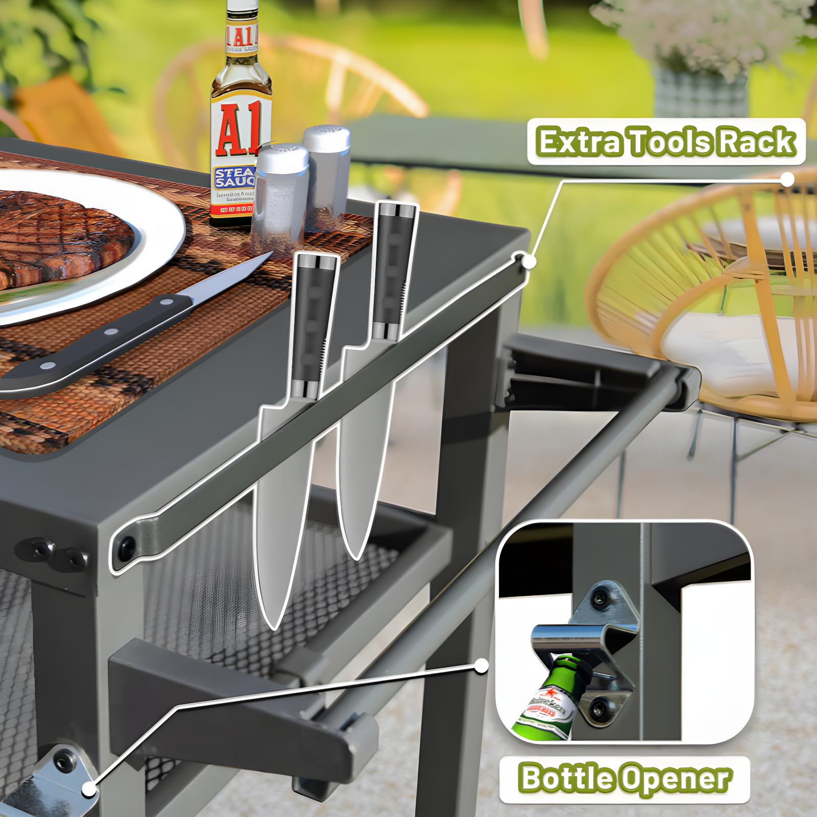 GZMWON 3-Shelf Outdoor Grill Table, Grill Cart Outdoor With Wheels, Pizza Oven Table And Food Prep Table, Blackstone Table Grill Stand  Blackstone Griddle  Outside BBQ