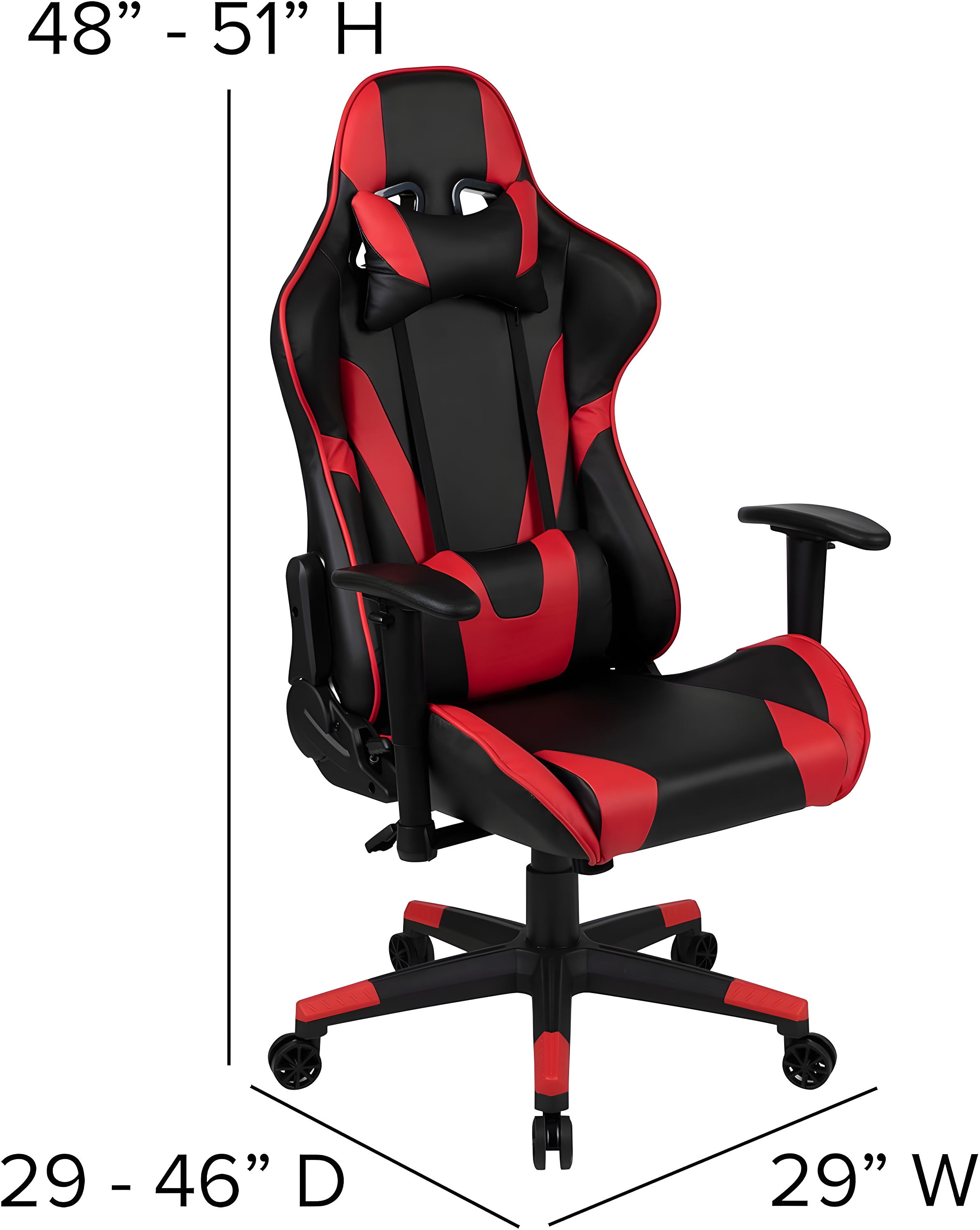 Flash Furniture X20 Gaming Chair Racing Office Ergonomic Computer PC Adjustable Swivel Chair with Fully Reclining Back in Red LeatherSoft