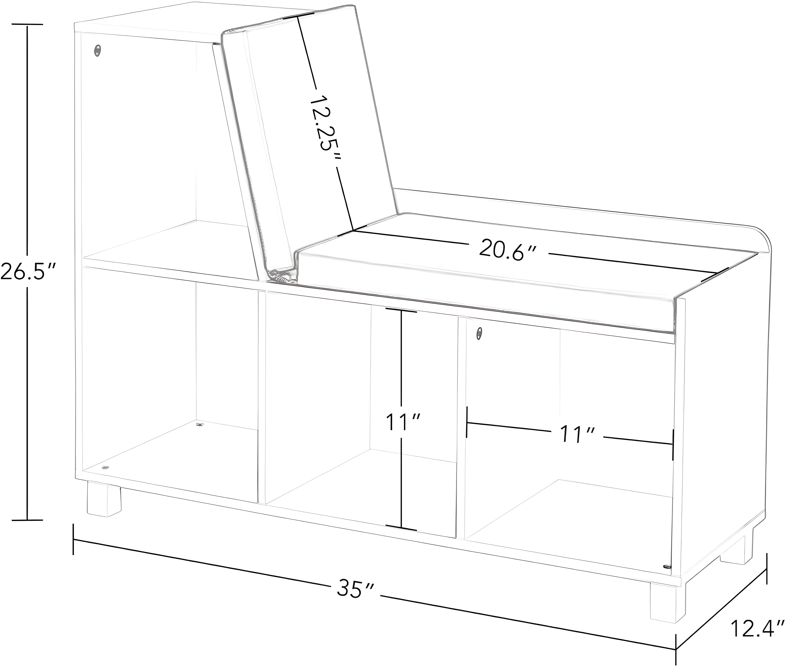 RiverRidge Home RiverRidge Kids Reading Book Nook Cushioned Toy Storage Bench with Cubby Organizers