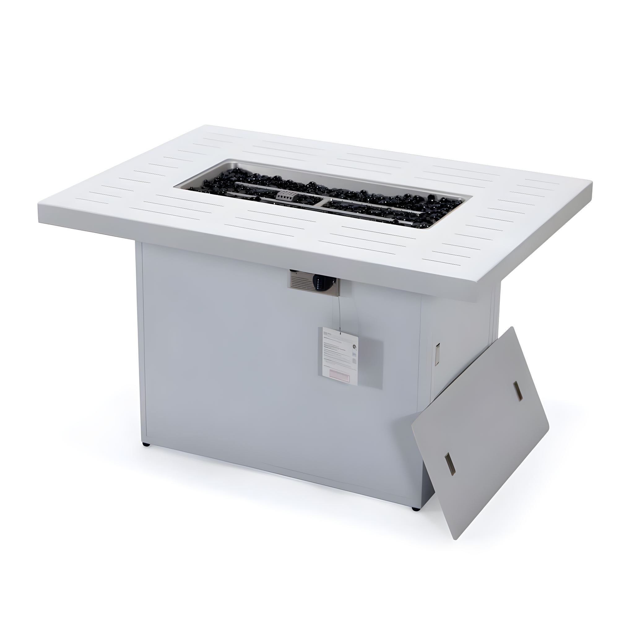 LeisureMod Chelsea Patio Modern Aluminum Propane Fire Pit Table in White