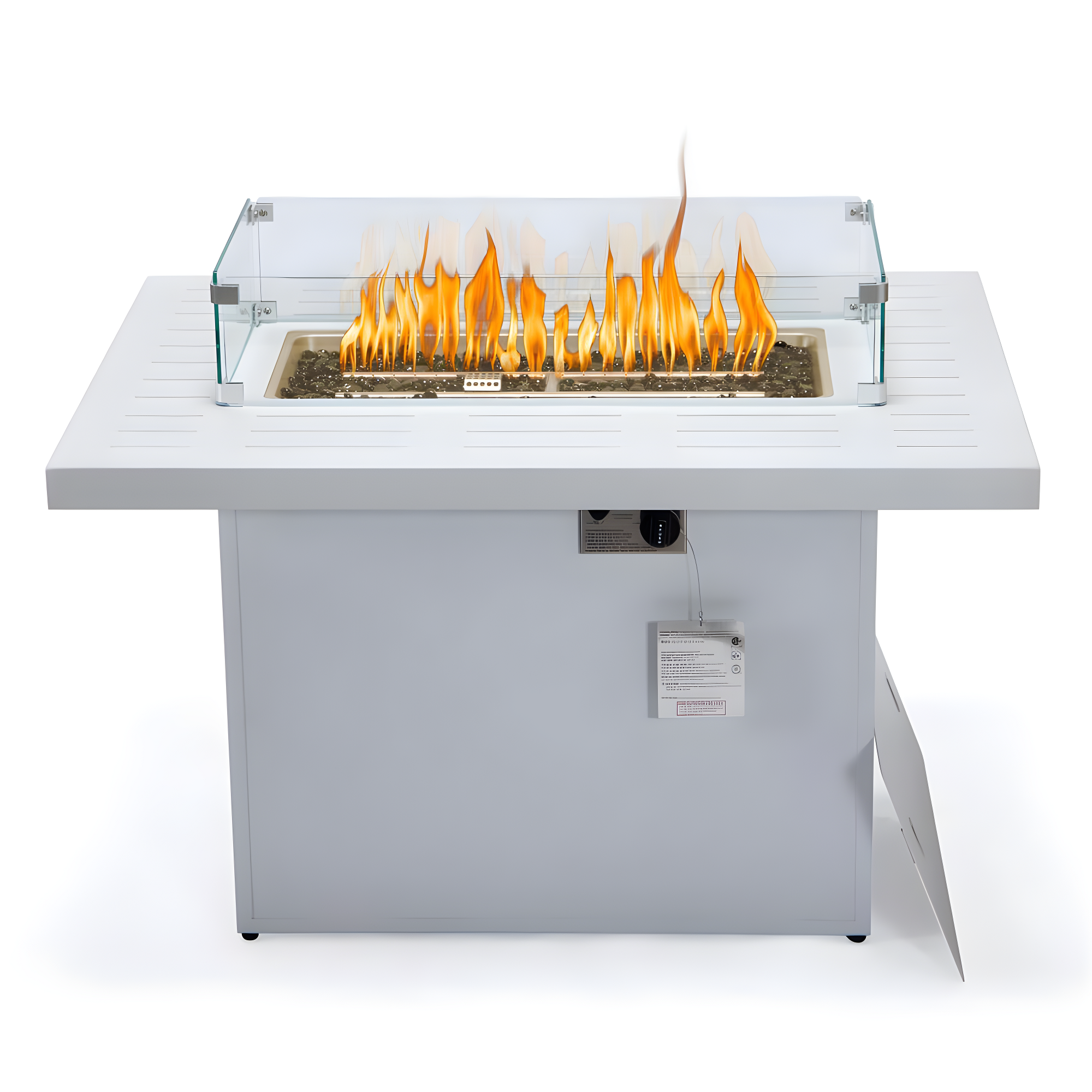 LeisureMod Chelsea Patio Modern Aluminum Propane Fire Pit Table in White