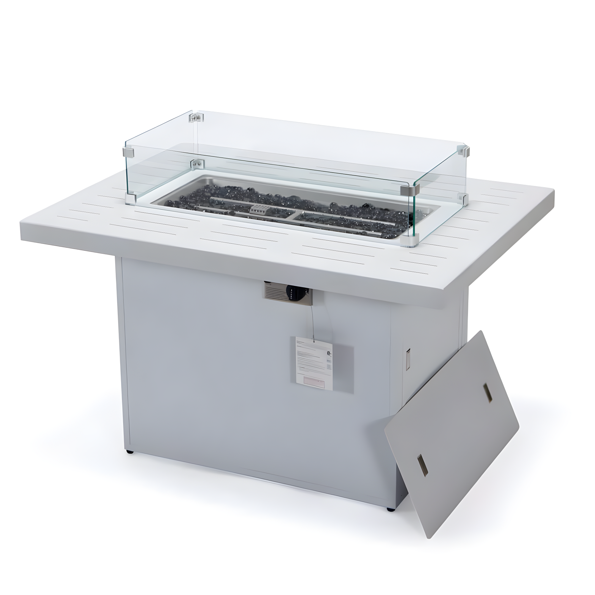 LeisureMod Chelsea Patio Modern Aluminum Propane Fire Pit Table in White