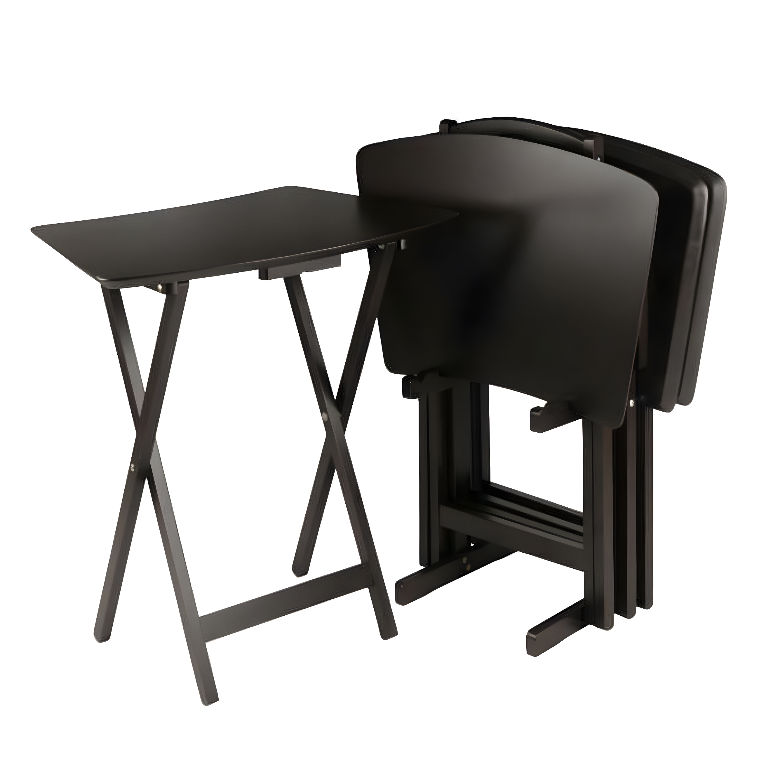 5pc Anila Fan Shape Snack Table Coffee - Winsome: Solid Wood Folding Tables, Beveled Edges, Storage Rack