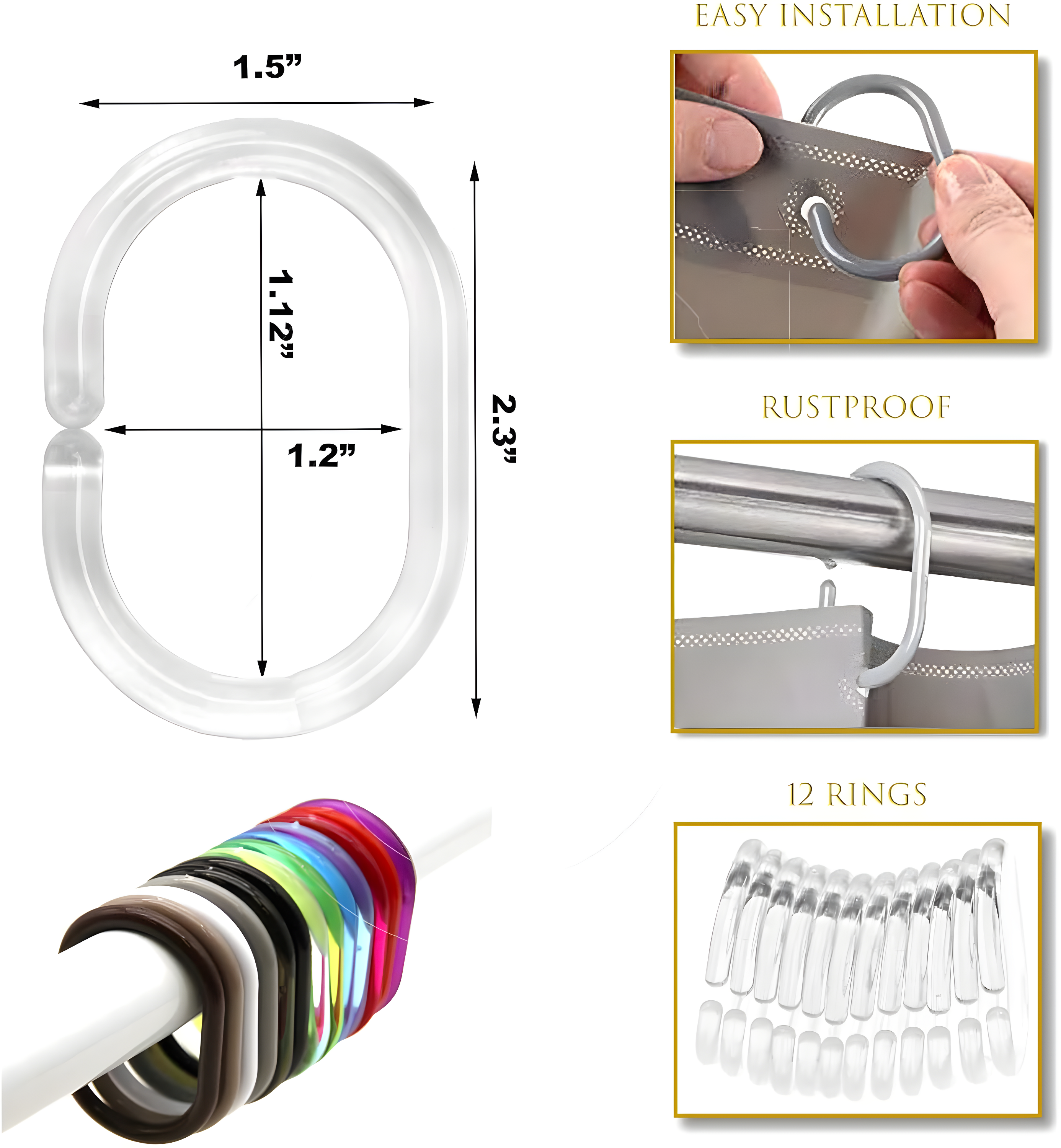 Evideco Solid Plastic Shower Curtain Hooks Rings & Reviews | Wayfair