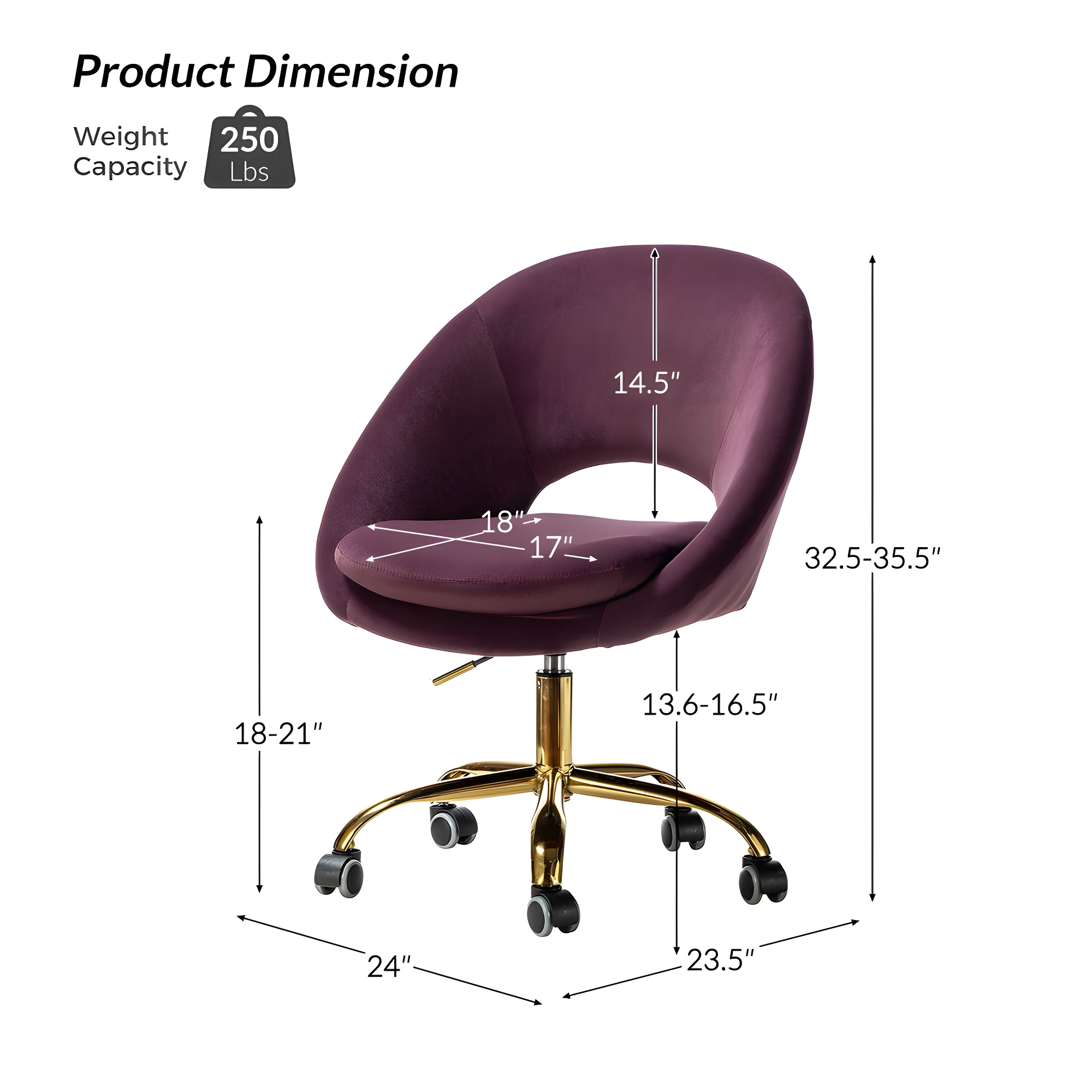 Savas Purple Velvet Swivel Task Chair with Wooden Accents