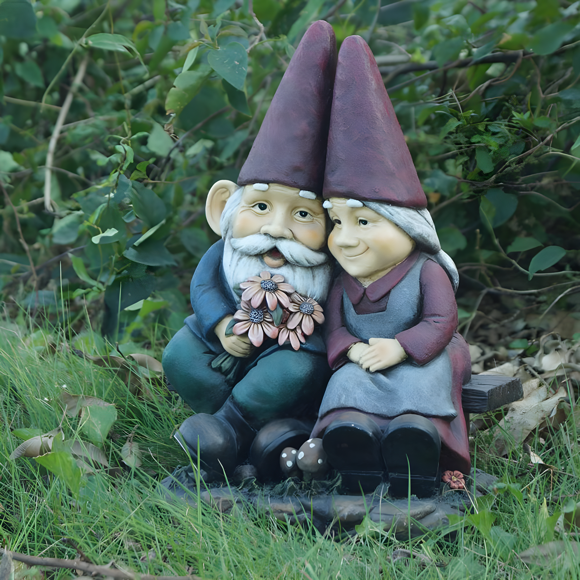 Hi-Line Gift Ltd. Gnome Old Couple On Bench Statue