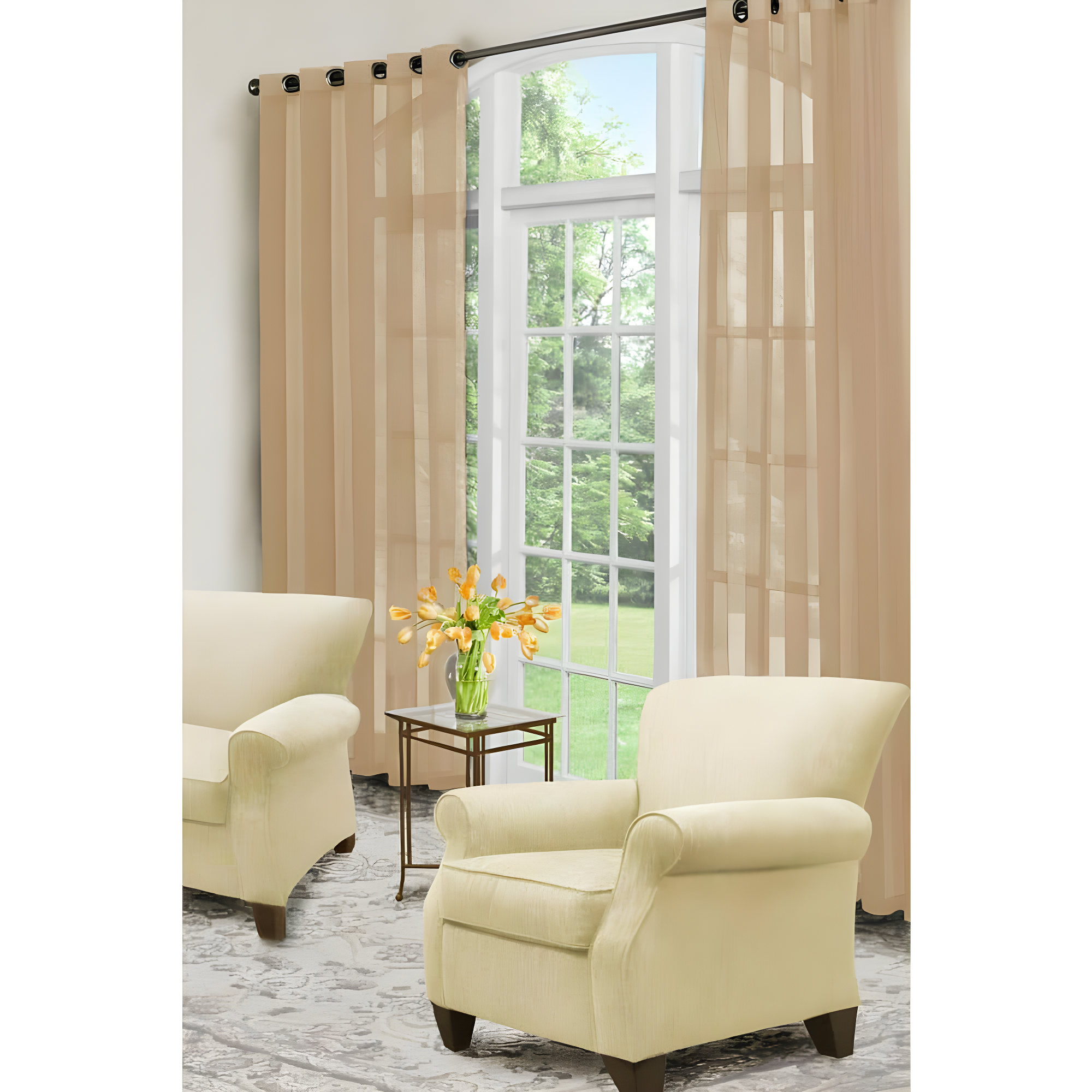 Arm & Hammer Curtain Fresh Odor-Neutralizing Sheer Voile Grommet Single Curtain Panel, Beige, 59 x 84