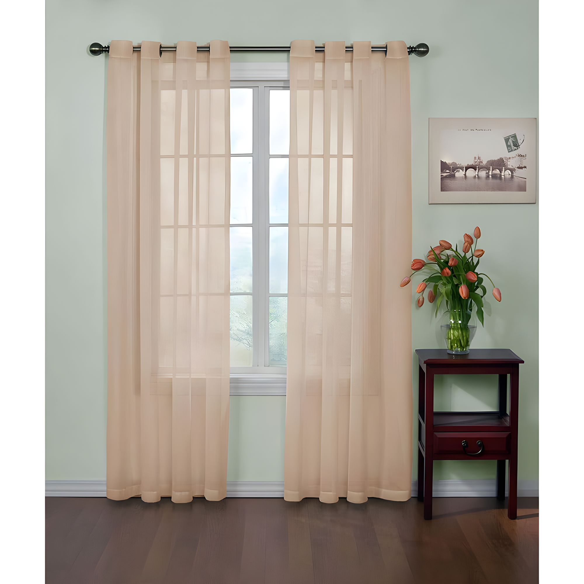 Arm & Hammer Curtain Fresh Odor-Neutralizing Sheer Voile Grommet Single Curtain Panel, Beige, 59 x 84