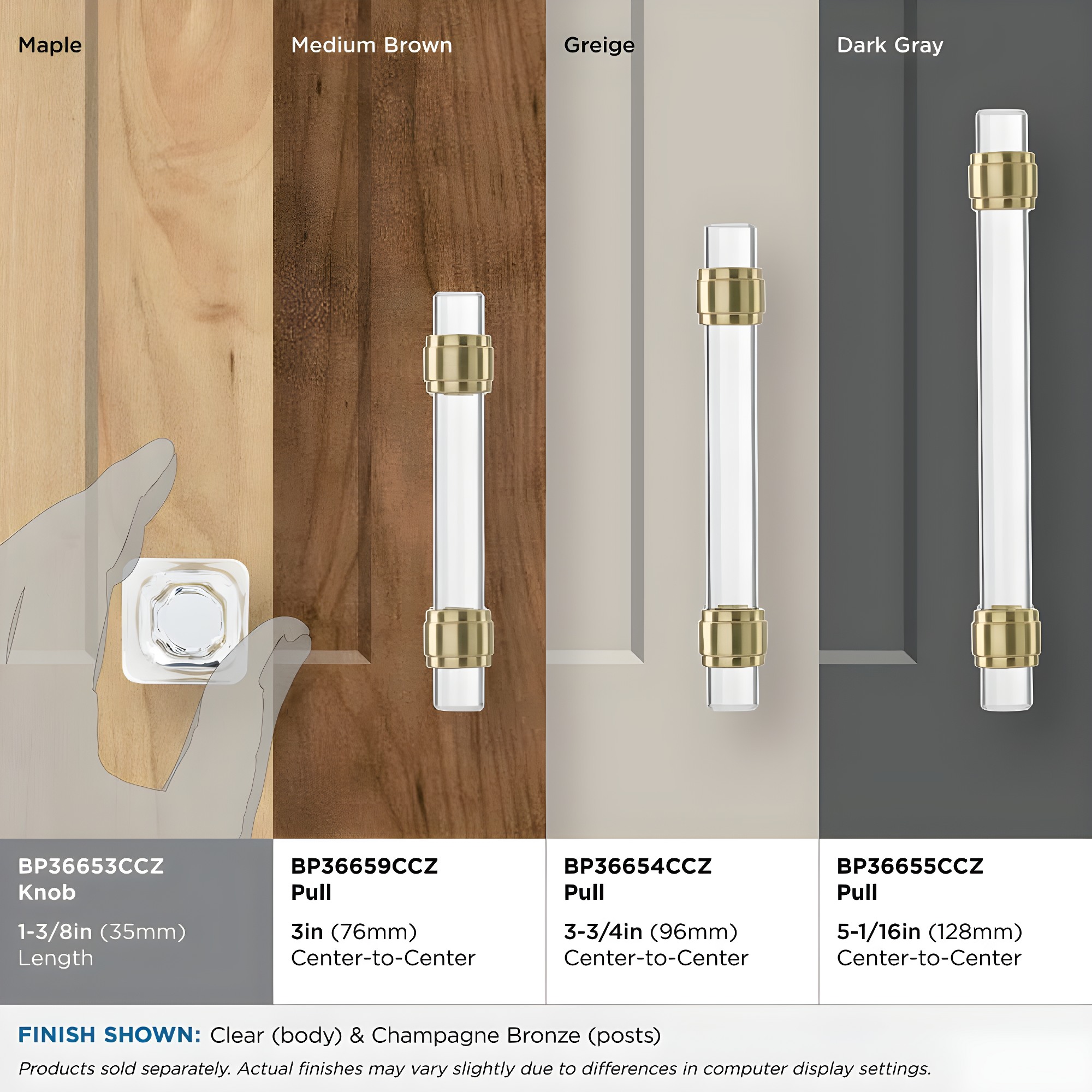 Glacio 1 3/8" Length Square Knob