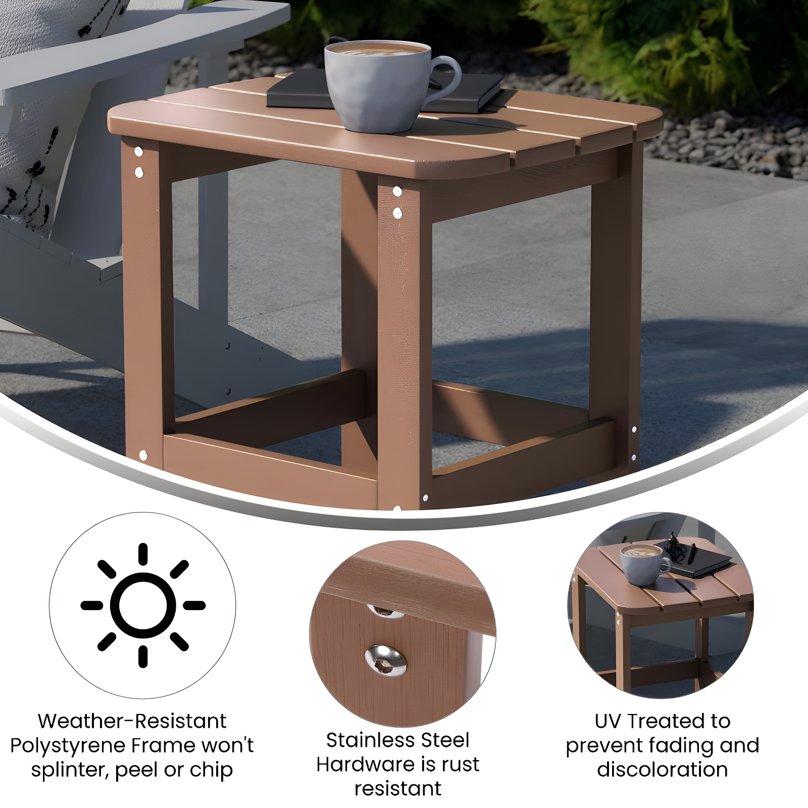 Flash Furniture Charlestown All-Weather Poly Resin Wood Adirondack Side Table in Natural Cedar