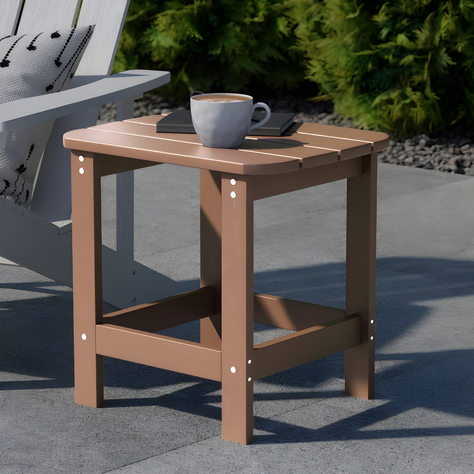 Flash Furniture Charlestown All-Weather Poly Resin Wood Adirondack Side Table in Natural Cedar