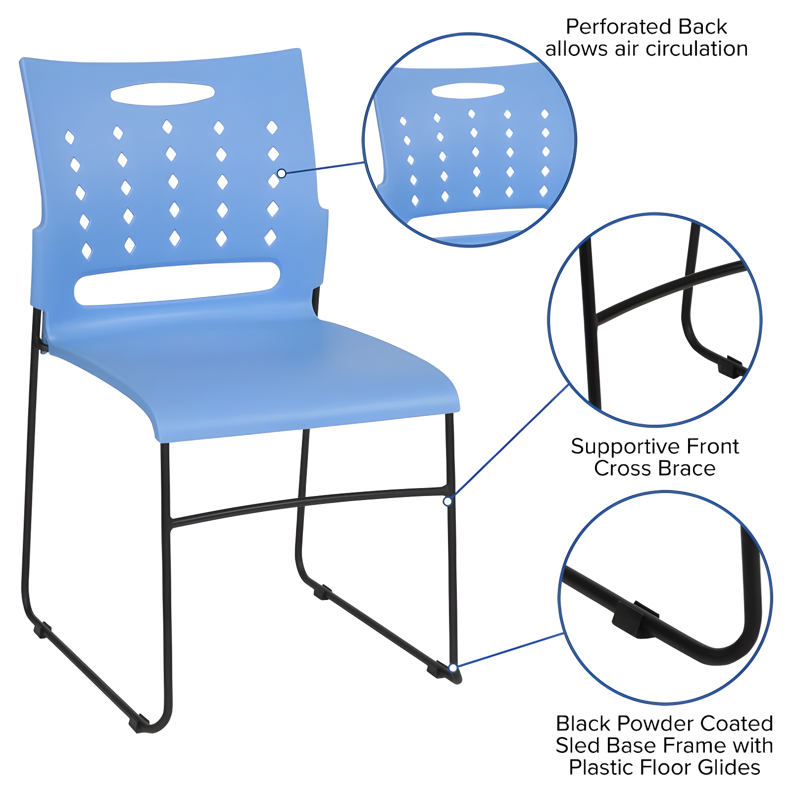 Flash Furniture 881 lb. Capacity Sled Base Stack Chair with Carry Handle and Air-Vent Back