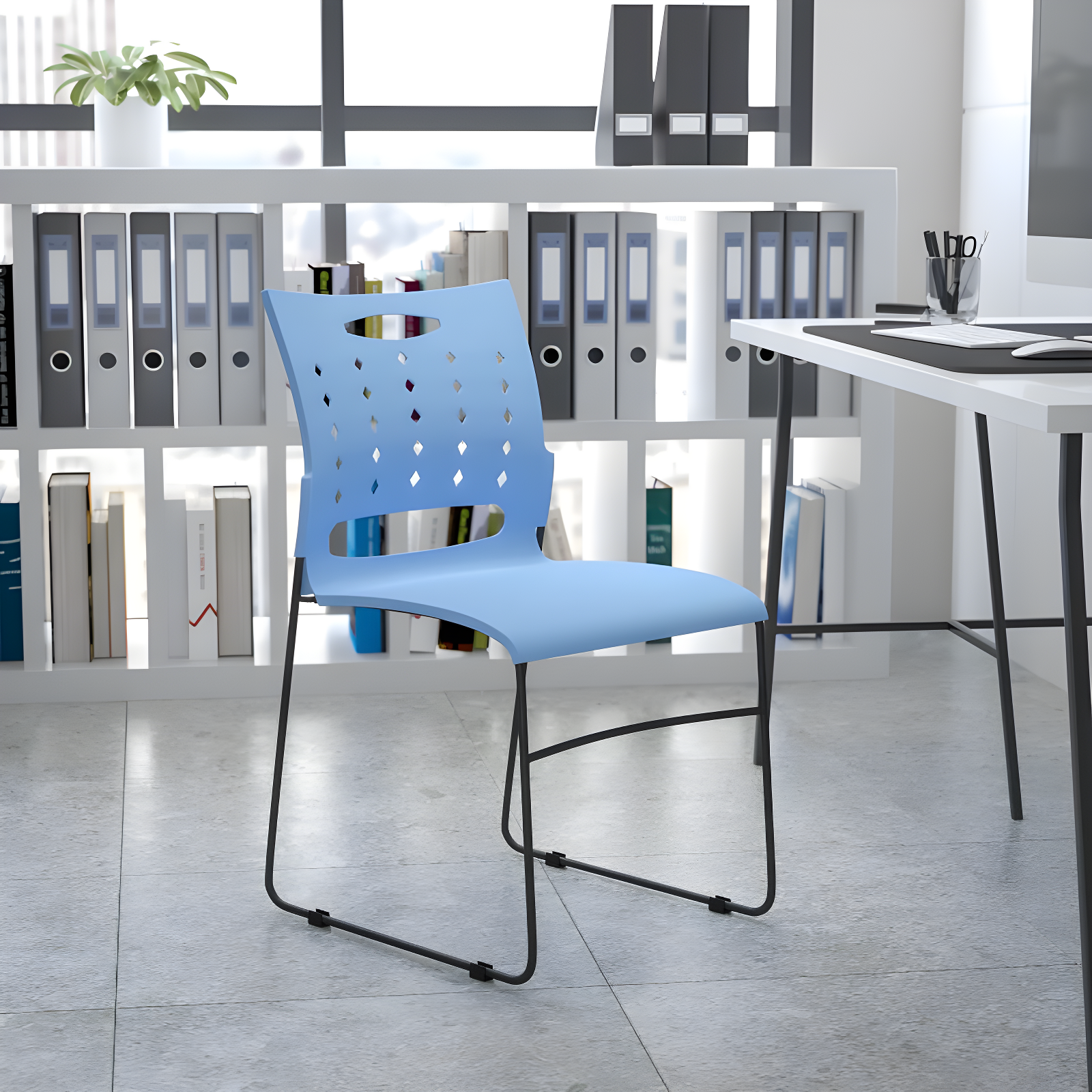 Flash Furniture 881 lb. Capacity Sled Base Stack Chair with Carry Handle and Air-Vent Back