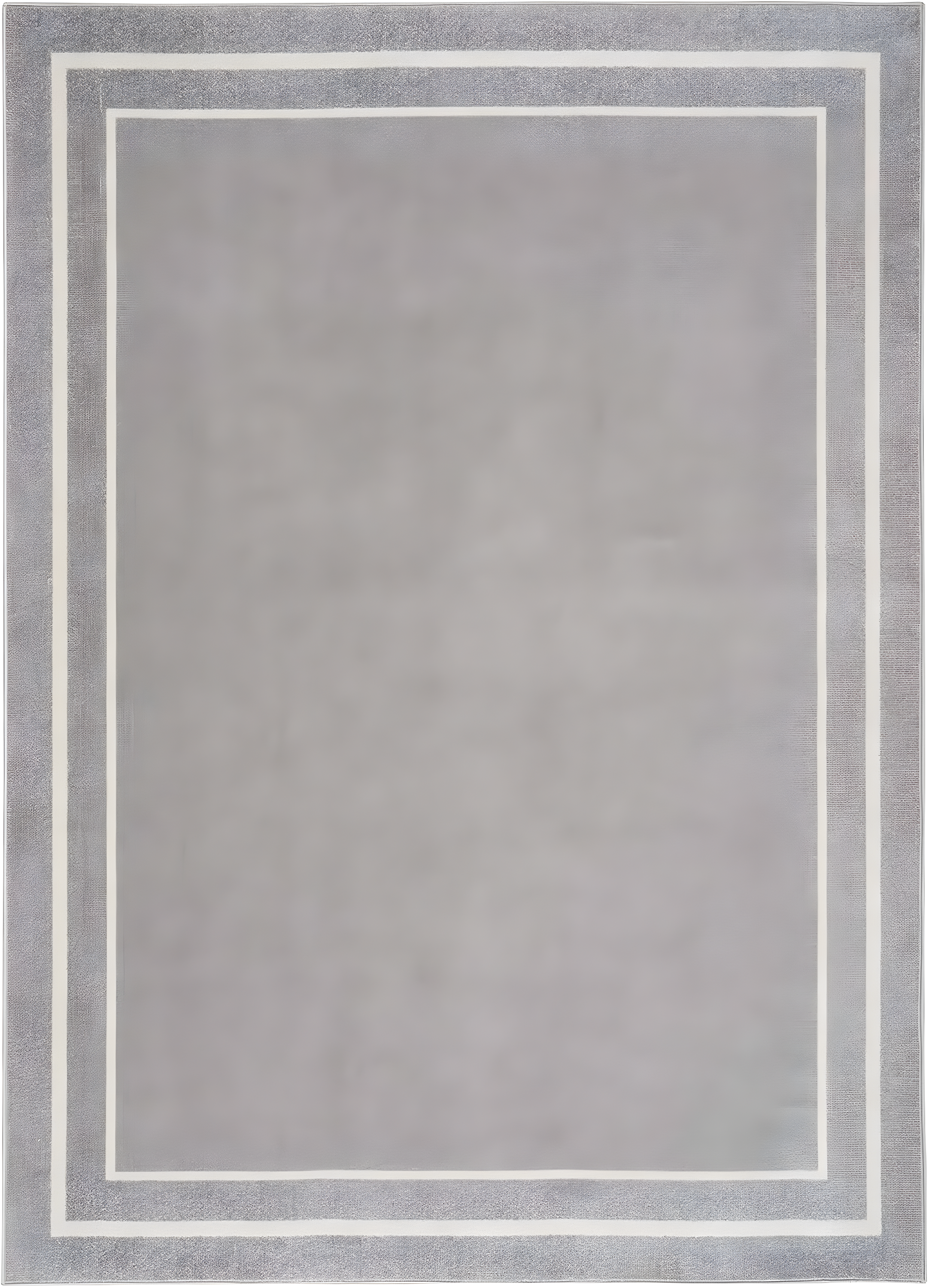 Nourison Essentials Solid Bordered Low Pile Indoor Outdoor Area Rug 5' x 7' Grey/Ivory