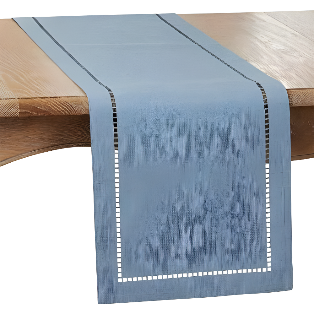 Saro Lifestyle Dining Table Runner With Laser-Cut Hemstitch Design, Denim, 14" x 54"