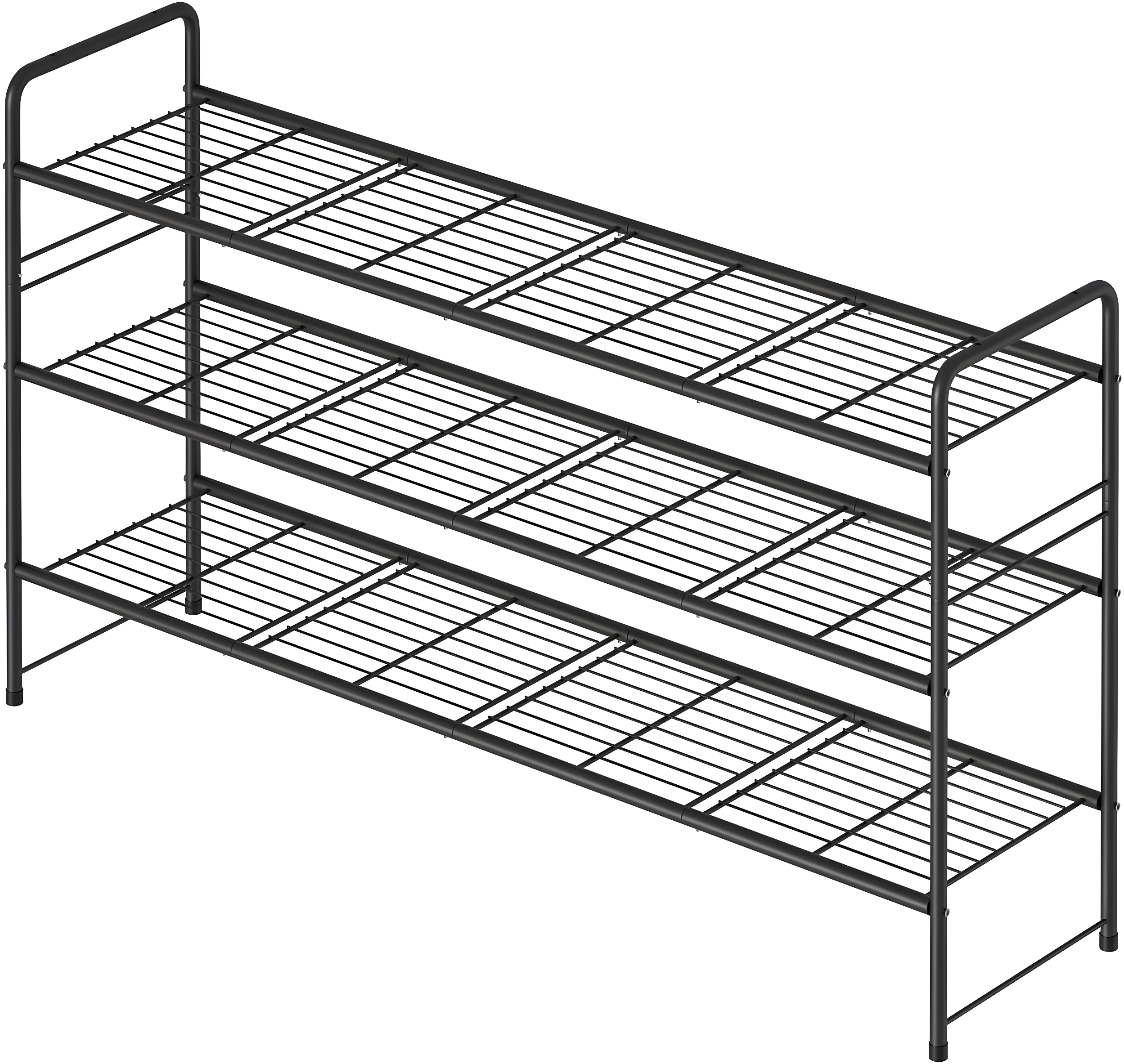 YASONIC Shoe Rack Storage Organizer, 3-Tier Black Shoe Shelf, 24 Pairs, Iron Poles & Plastic Connectors