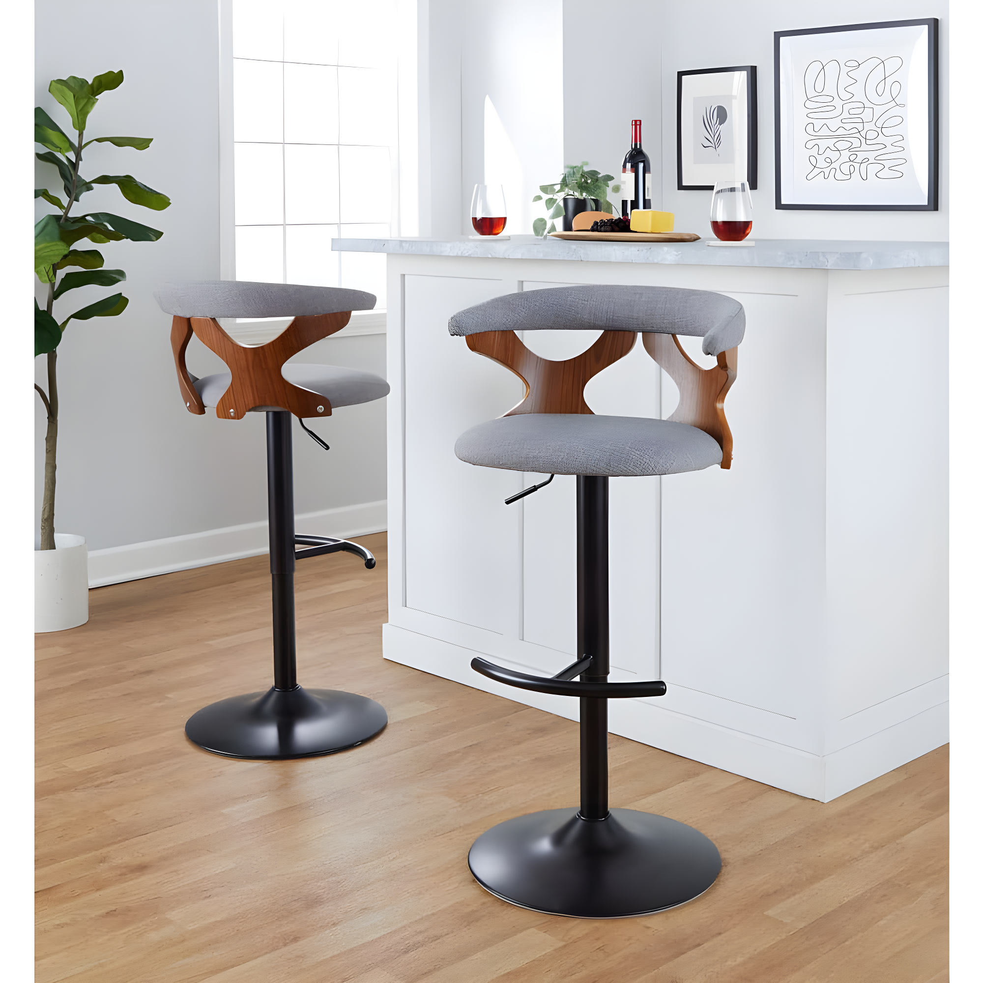 LumiSource Gardenia Swivel Upholstered Adjustable Height Counter Stool with Metal Frame (Set of 2)