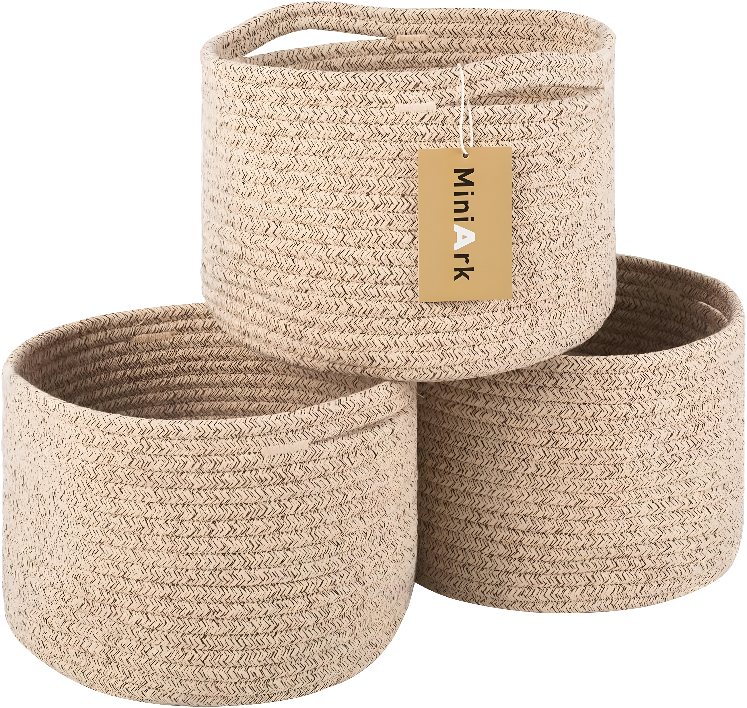 Small Basket for Organizing | Cube Shelf Closet Storage Baskets | 9.7×9.7×7.1” | Woven Rope Gift Basket | Nursery | Round 3 Packs Mixed Brown