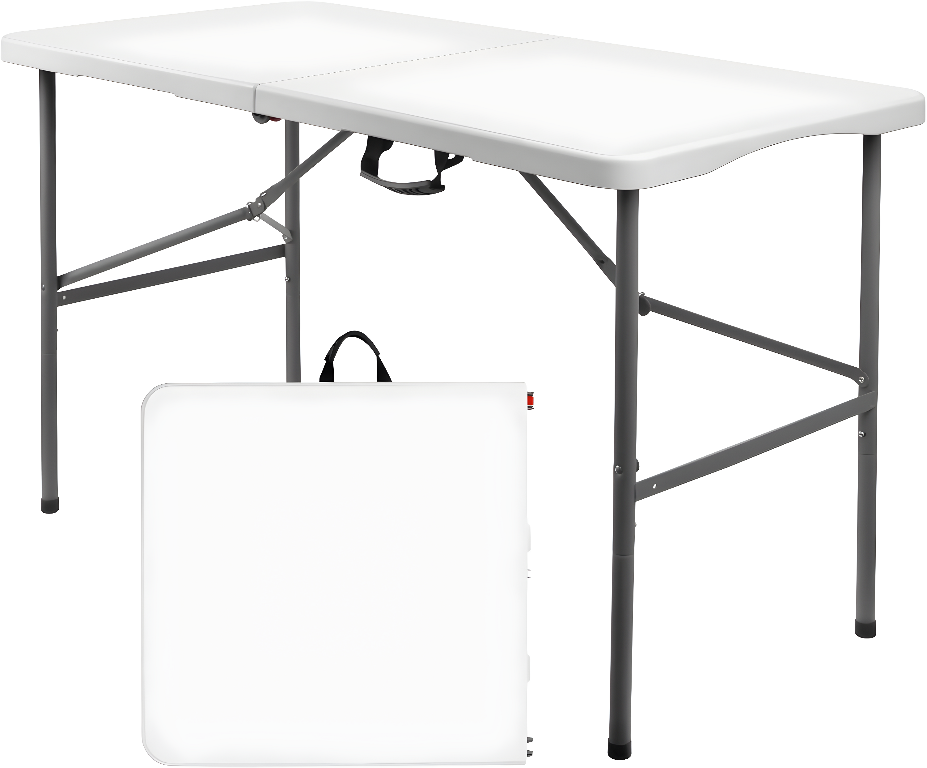 4 ft Portable Folding Table, Idustrial Heavy-Duty Foldable Table, HDPE Plastic Table, with Carrying Handle, Locks, Stright Legs for Indoor & Outdoor Party, Barbeque, Camping, Board Games - White