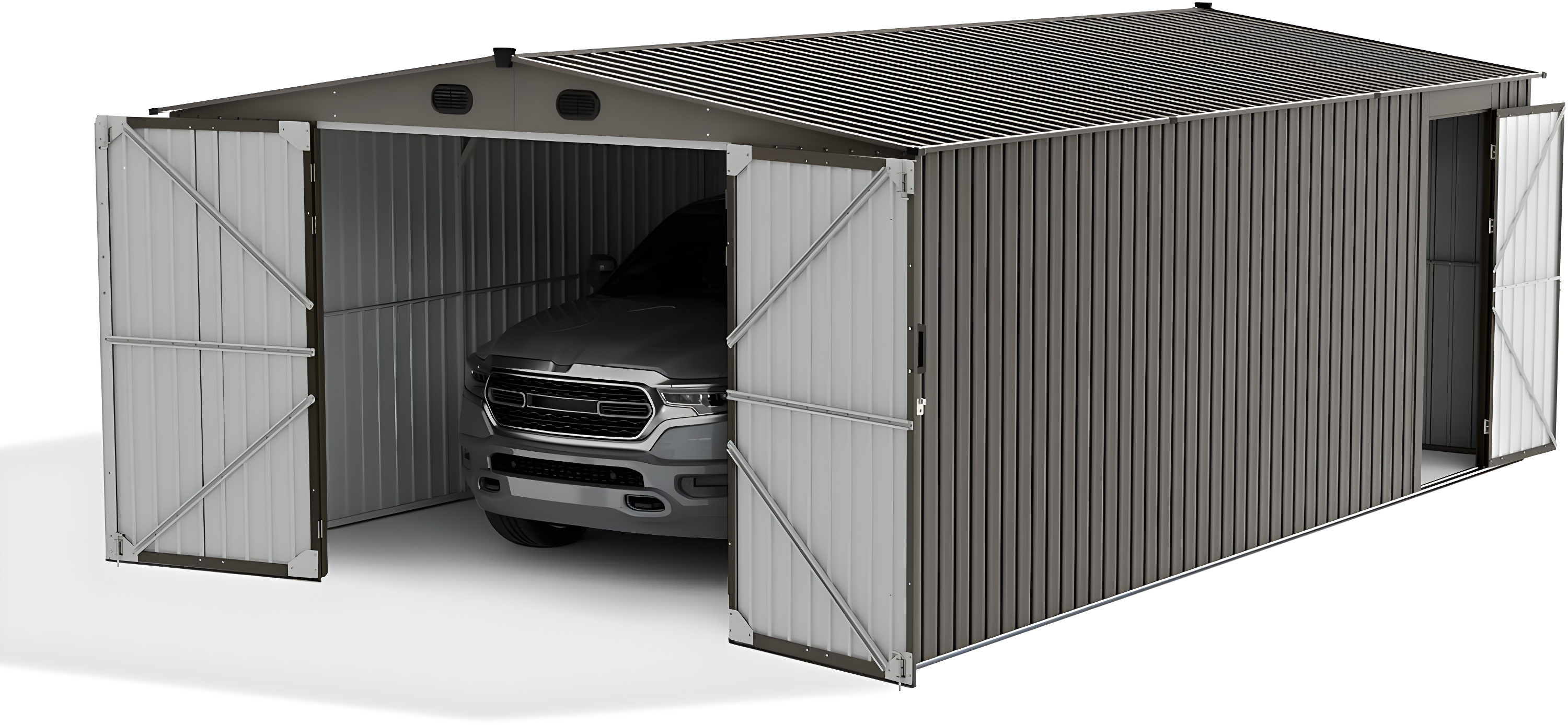 Sunjoy Outdoor Storage Shed 13 x 20 ft. Carport, Patio Metal Utility Large Storage Shed Garage with 2 Doors and 4 Vents, for Car, Truck, Bike, Garbage Can, Tool, Lawnmower