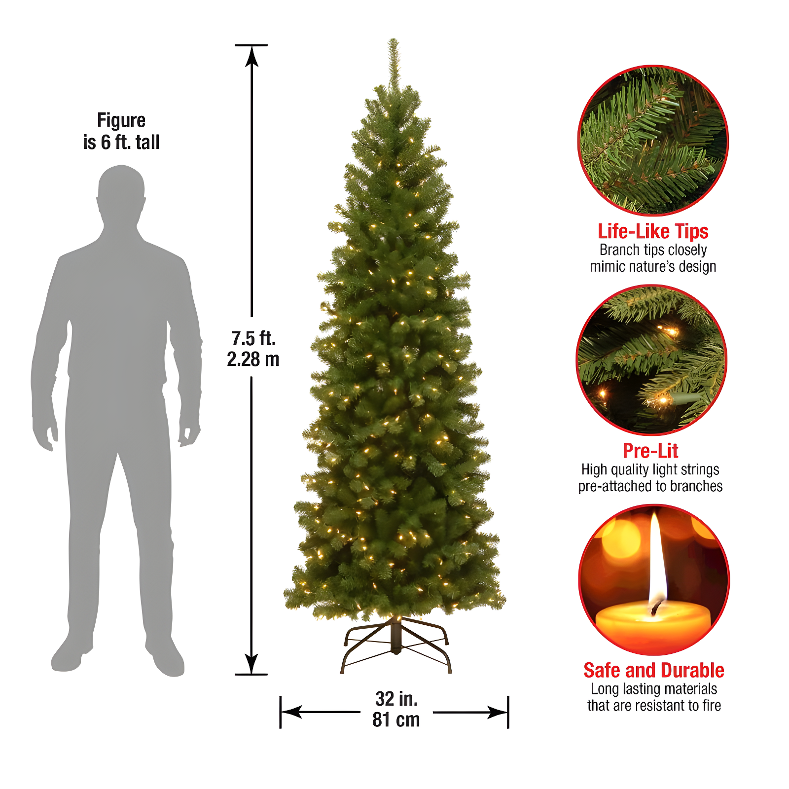 7.5' Prelit Slim North Valley Spruce Artificial Christmas Tree White Lights - National Tree Company