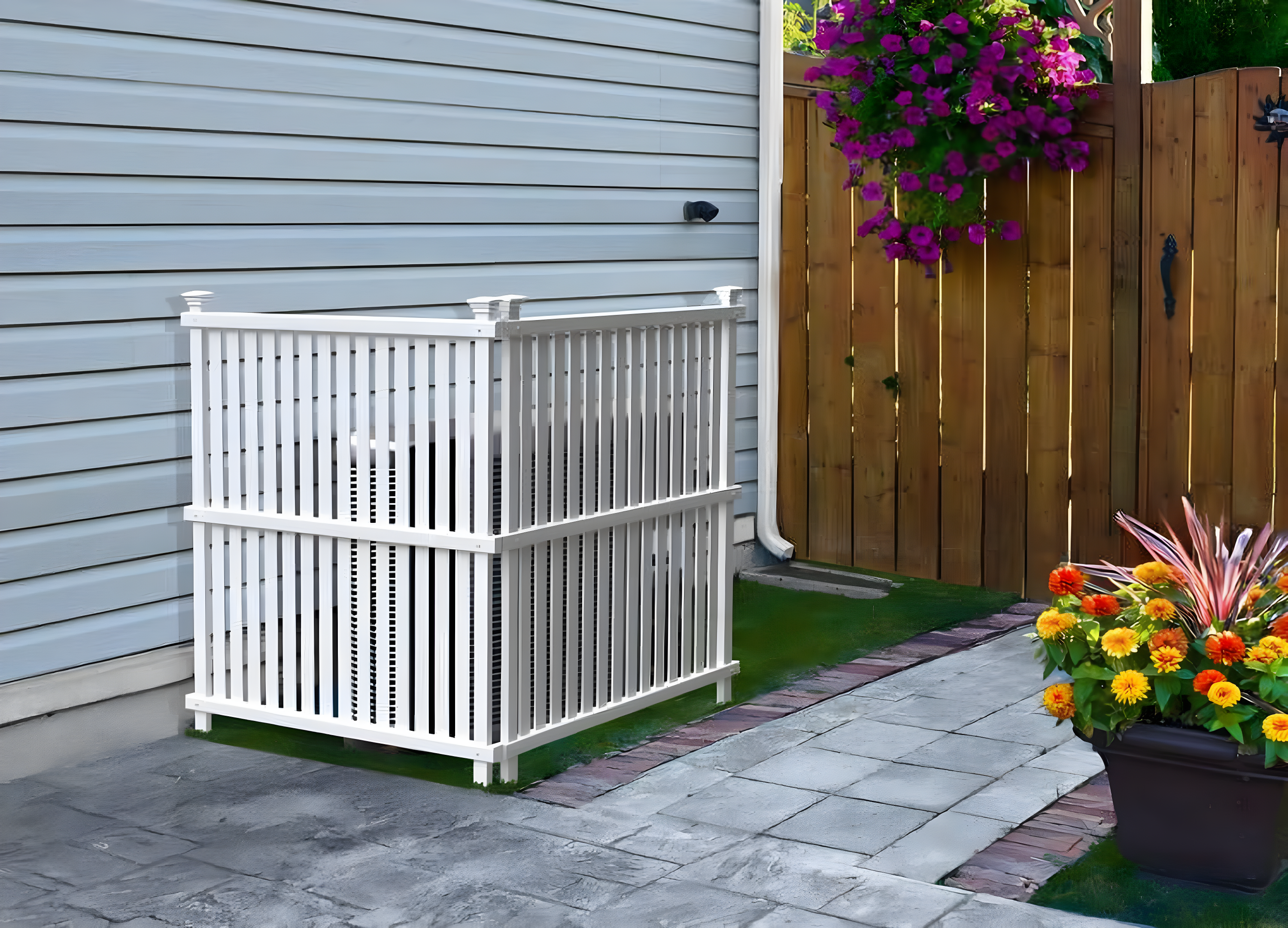 Enclo 45.5in H x 36.5in W (2 Panels) No Dig Enclo Wilmington White Vinyl Privacy Screen, Outdoor Privacy Panels, Trash Can Enclosure, Air Conditioner Fence, Pool Equipment Enclosure, ZP19008