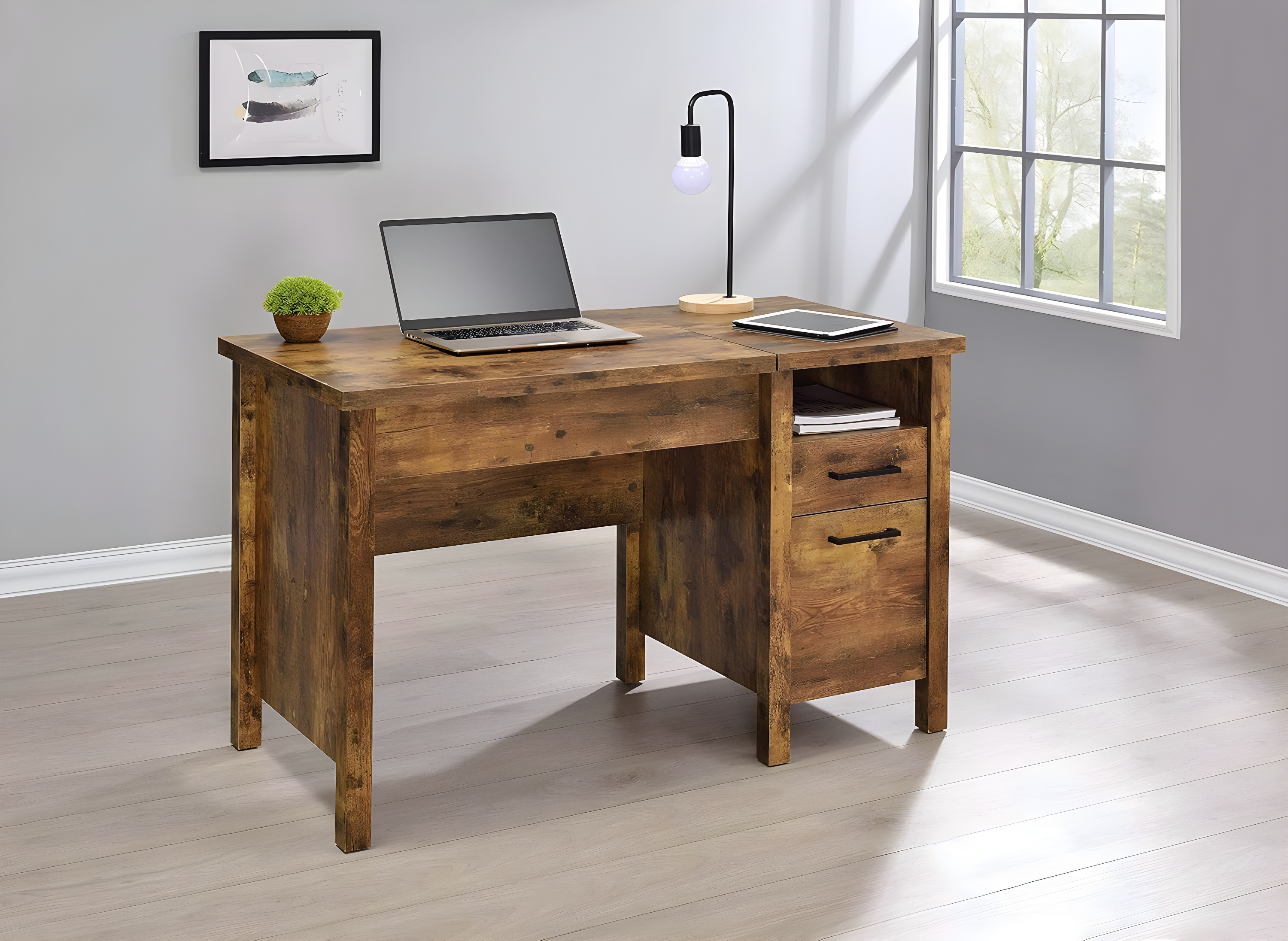 Delwin 2 Drawer Standing Office Desk Antique Nutmeg - Coaster