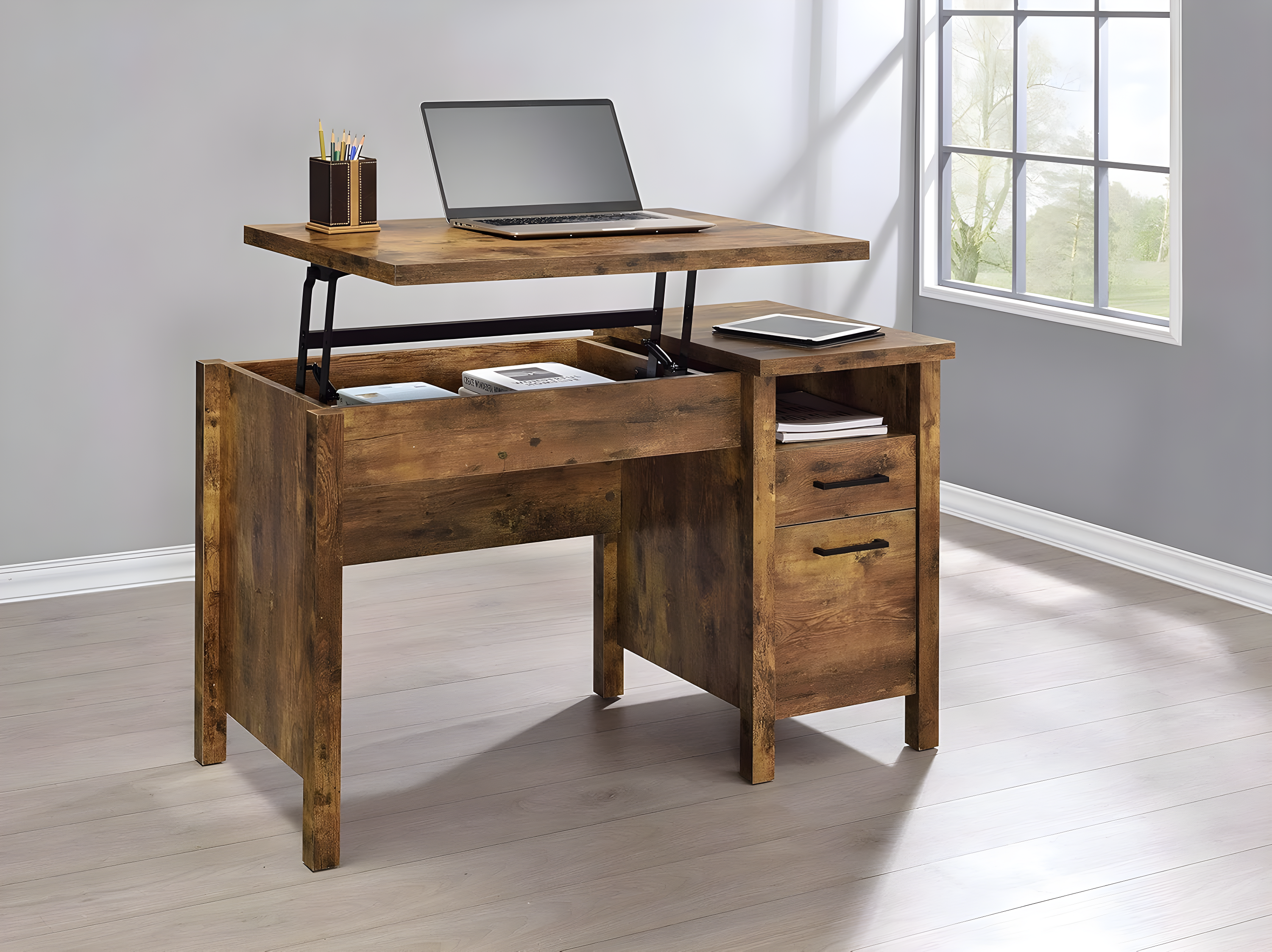 Delwin 2 Drawer Standing Office Desk Antique Nutmeg - Coaster