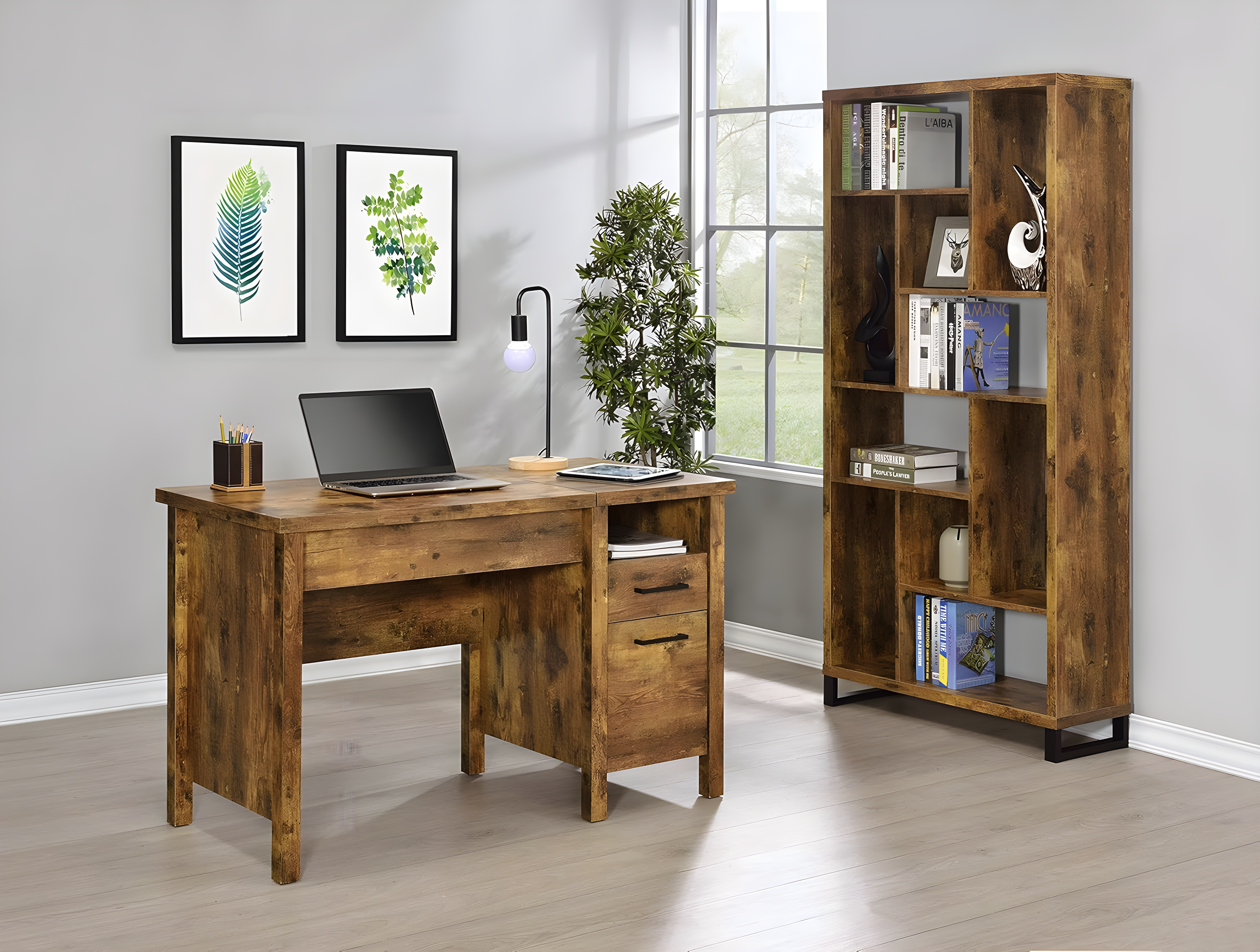 Delwin 2 Drawer Standing Office Desk Antique Nutmeg - Coaster