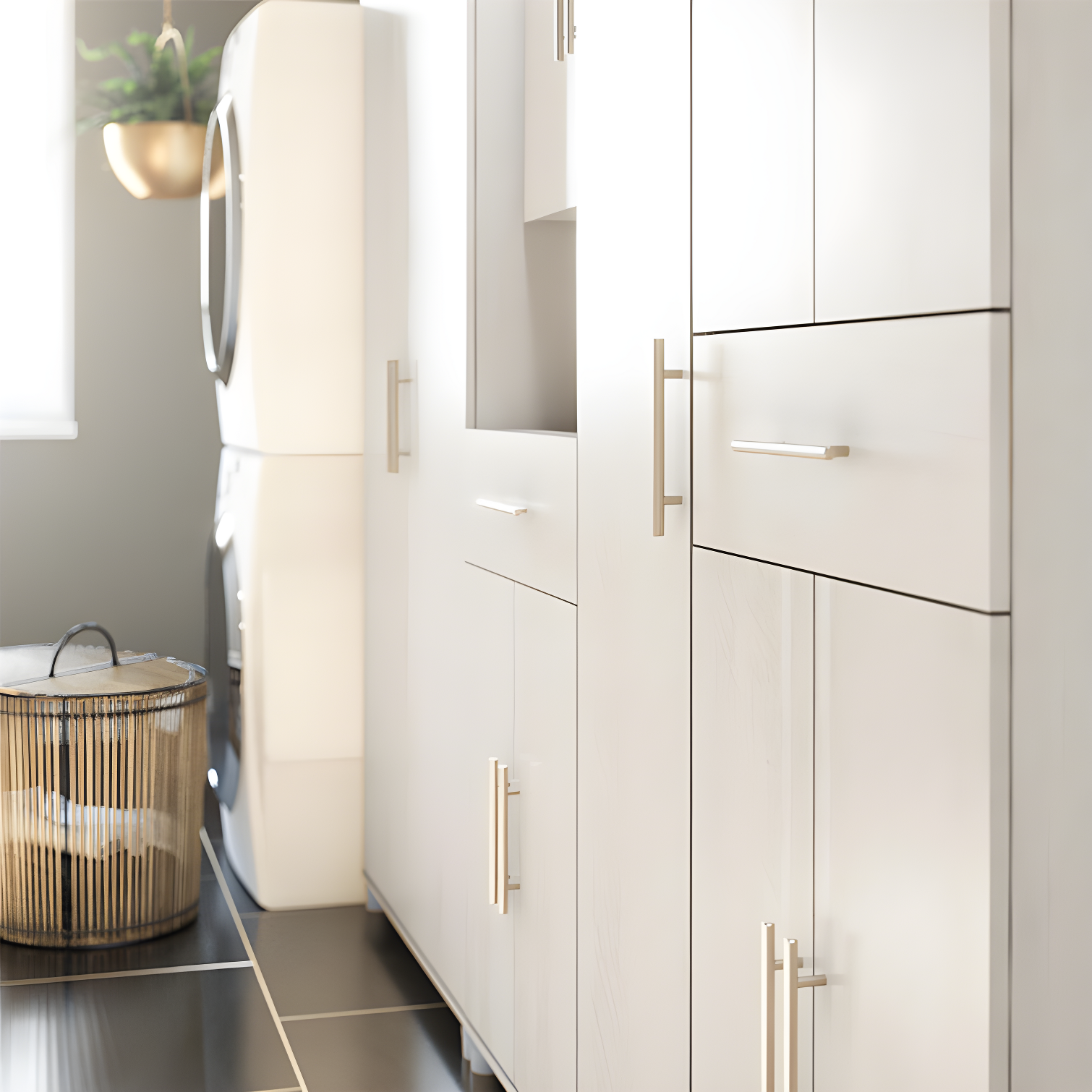 Systembuild Camberly 36" Utility Storage Cabinet, Ivory Oak