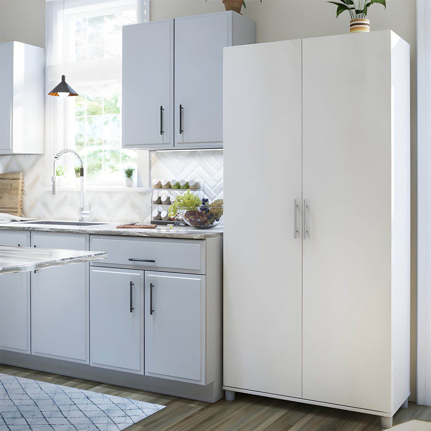 Systembuild Camberly 36" Utility Storage Cabinet, Ivory Oak