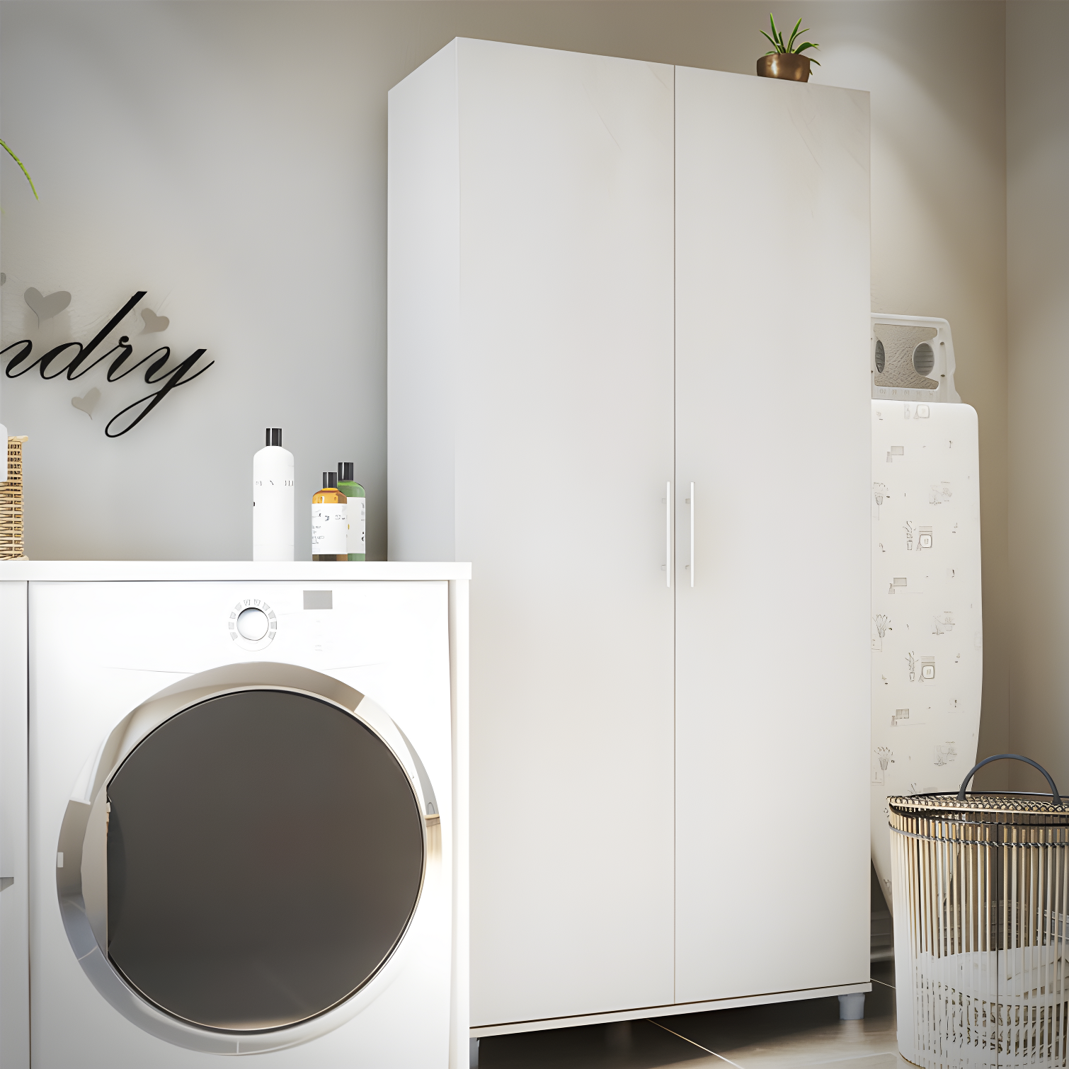 Systembuild Camberly 36" Utility Storage Cabinet, Ivory Oak