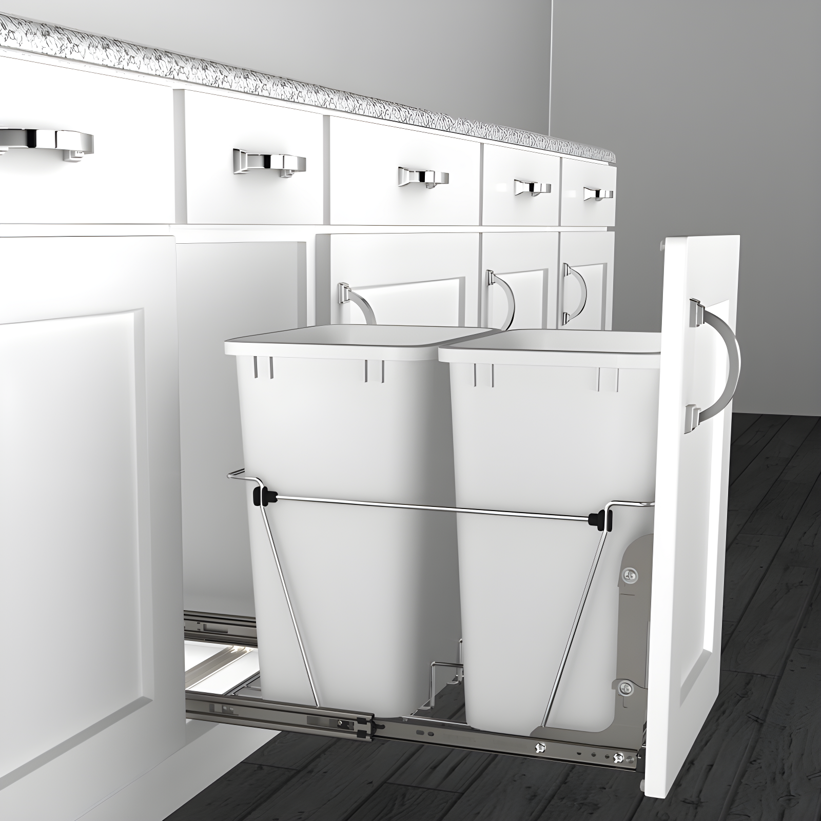 Rev-A-Shelf Double Pull Out Trash Can 27 Qt for Kitchen
