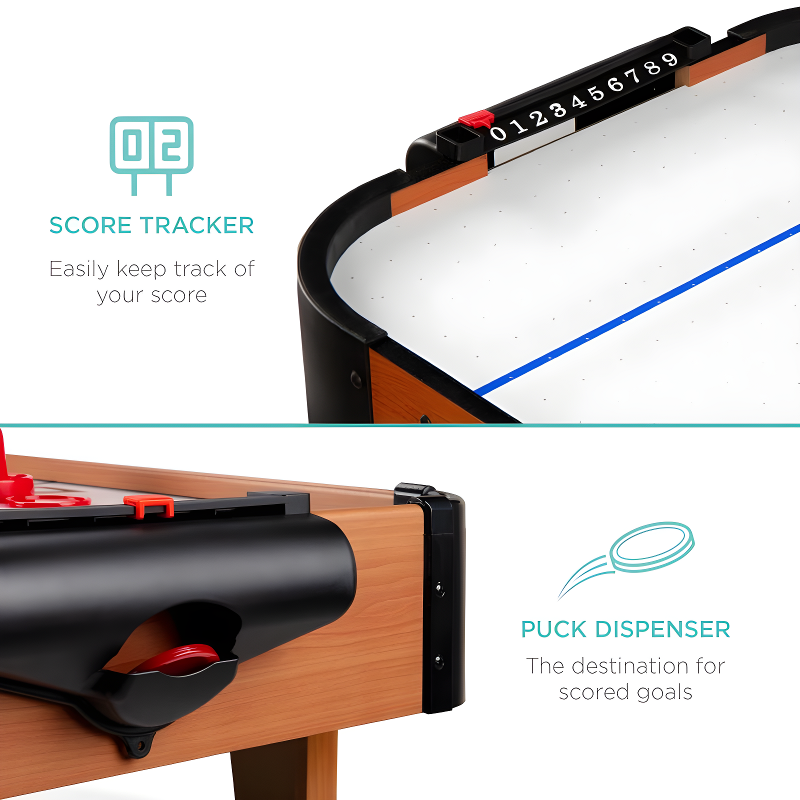 Best Choice Products 40in Air Hockey Arcade Table w/ 100V Motor, Electric Fan, 2 Strikers, 2 Pucks - Light Brown