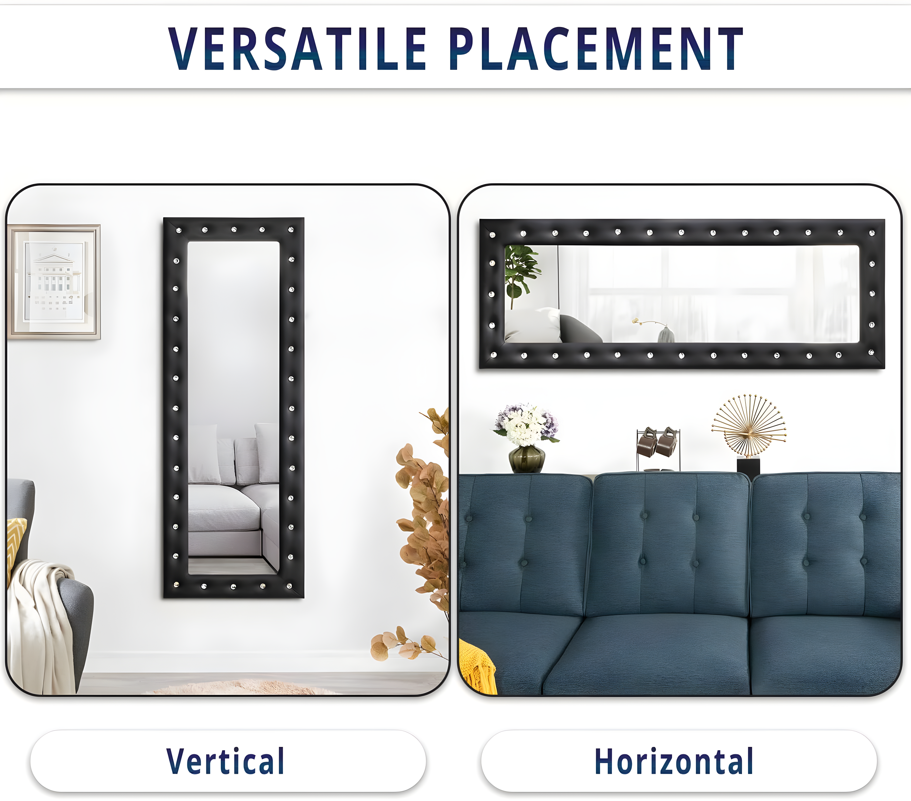 Crystal tufted Full length Mirror, Floor Mirror, Full Body Mirror for Home, Wall Mirror with Faux Wood Frame, 63"LX22"W Large Mirror for Bedroom, Leaner Mirror, Black Mirrors for Wall,