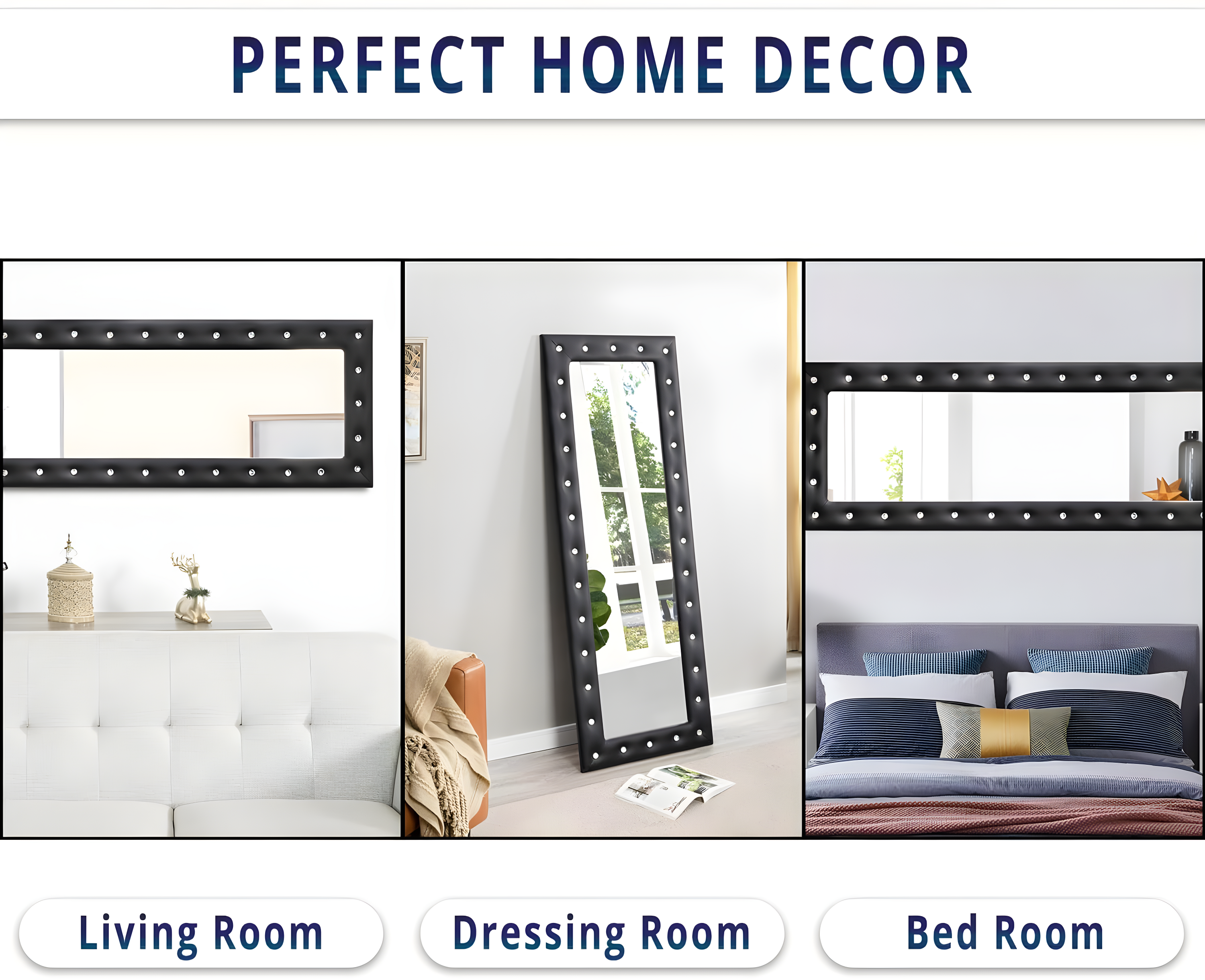 Crystal tufted Full length Mirror, Floor Mirror, Full Body Mirror for Home, Wall Mirror with Faux Wood Frame, 63"LX22"W Large Mirror for Bedroom, Leaner Mirror, Black Mirrors for Wall,