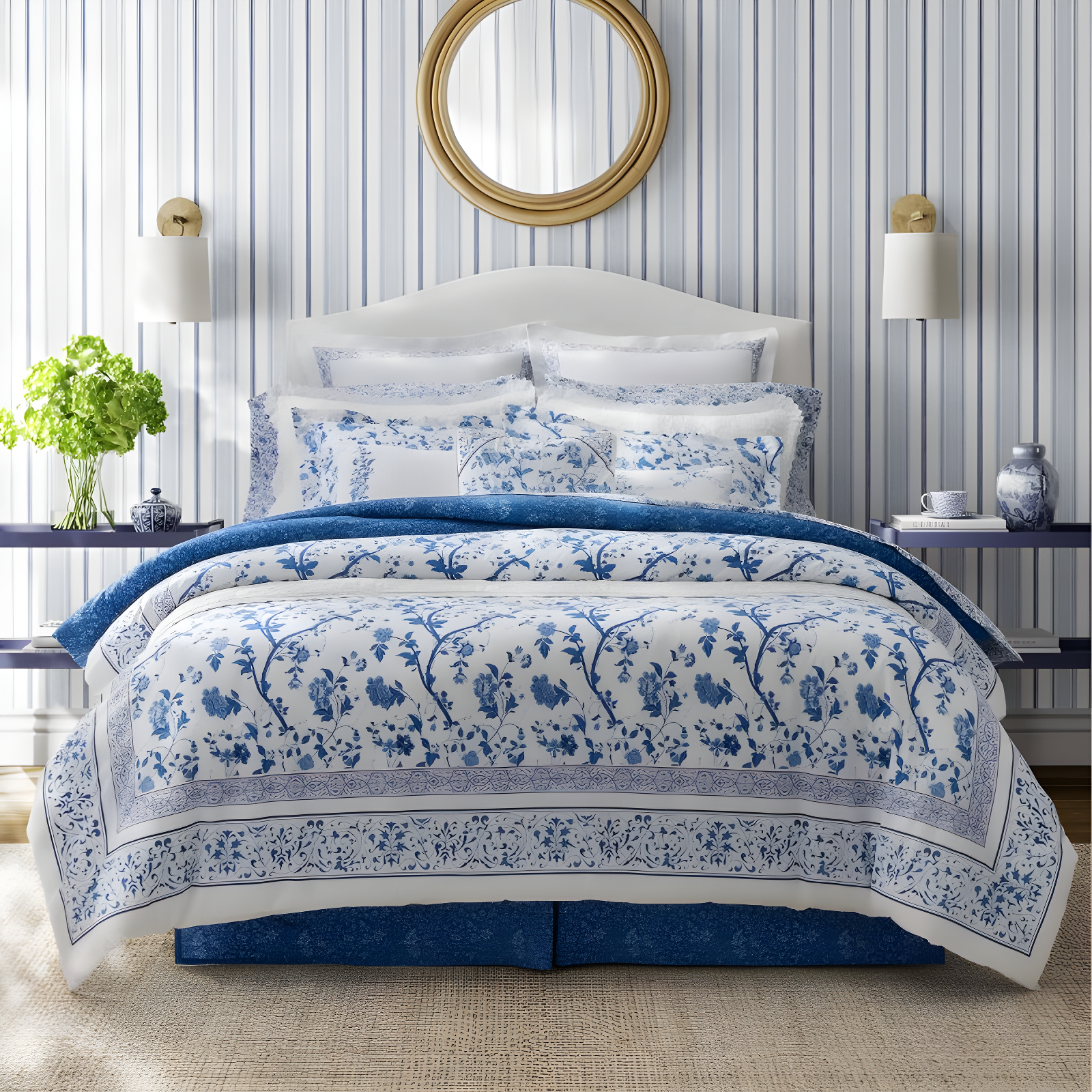 Laura Ashley Charlotte Cotton Reversible Blue Comforter Set