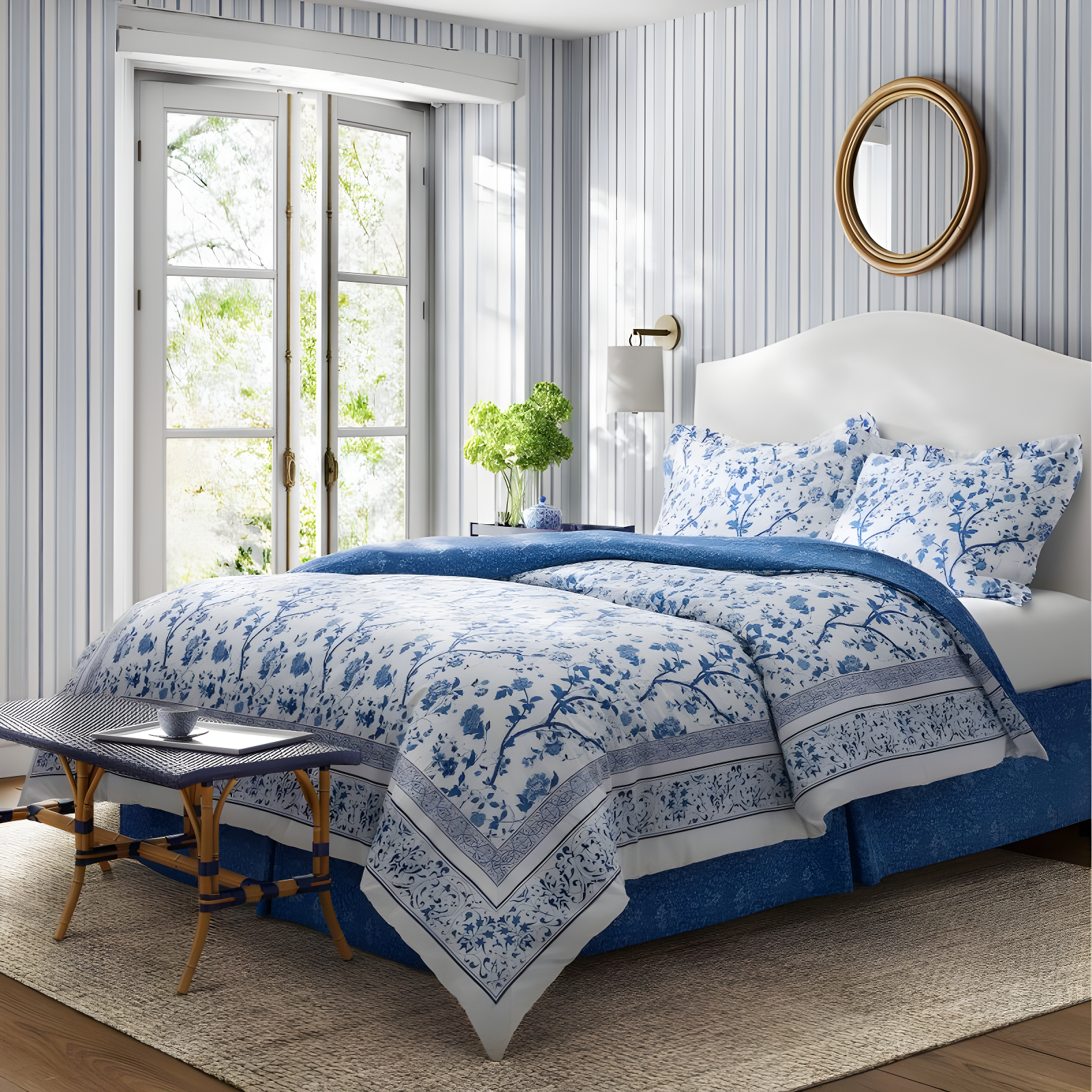 Laura Ashley Charlotte Cotton Reversible Blue Comforter Set