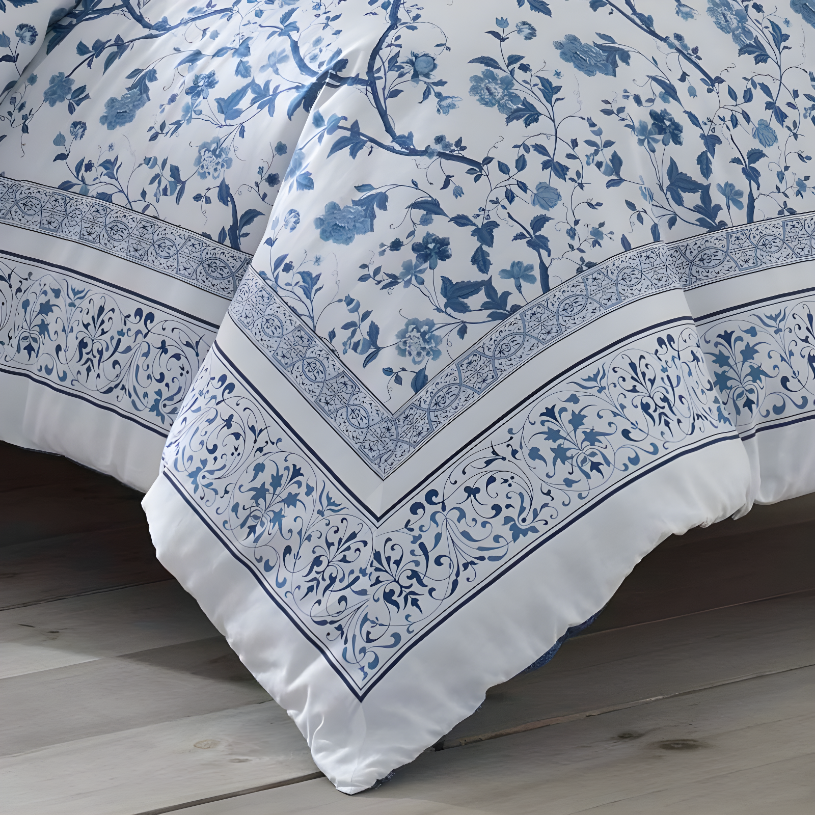 Laura Ashley Charlotte Cotton Reversible Blue Comforter Set