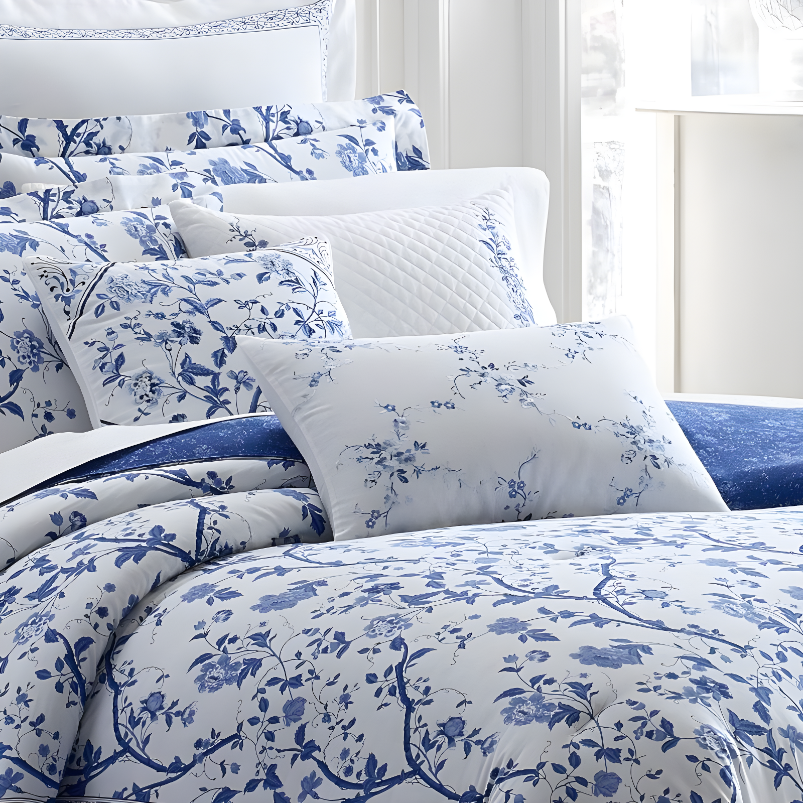 Laura Ashley Charlotte Cotton Reversible Blue Comforter Set