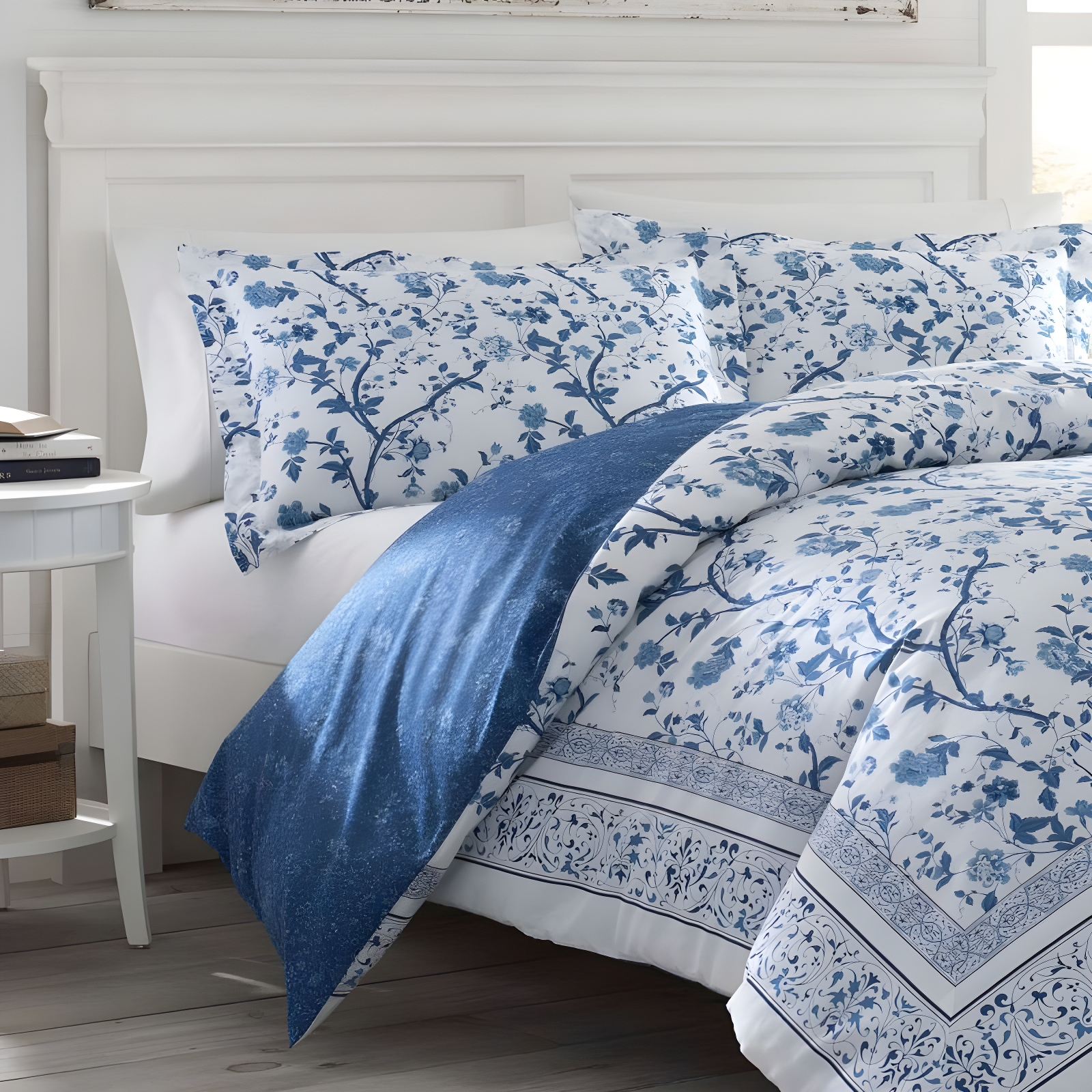 Laura Ashley Charlotte Cotton Reversible Blue Comforter Set