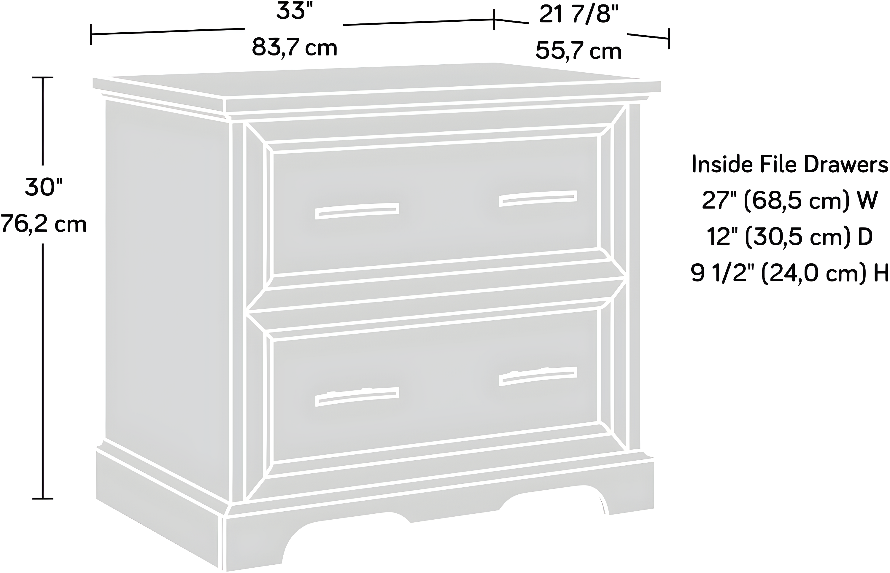 Sauder Carolina Grove 2 Drawer Lateral File Cabinet Winter Oak: Traditional Style, MDF, Metal Hardware, Laminate Surface