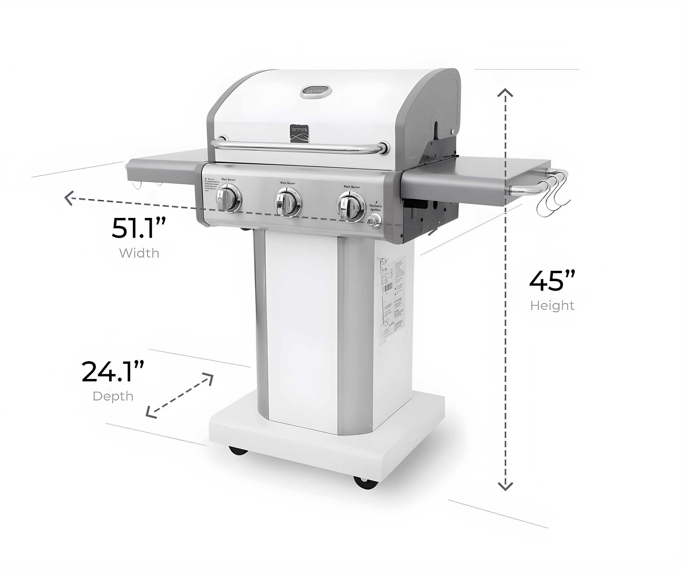 Kenmore 3-Burner Propane Gas Grill with Foldable Side Tables for Outdoor BBQ