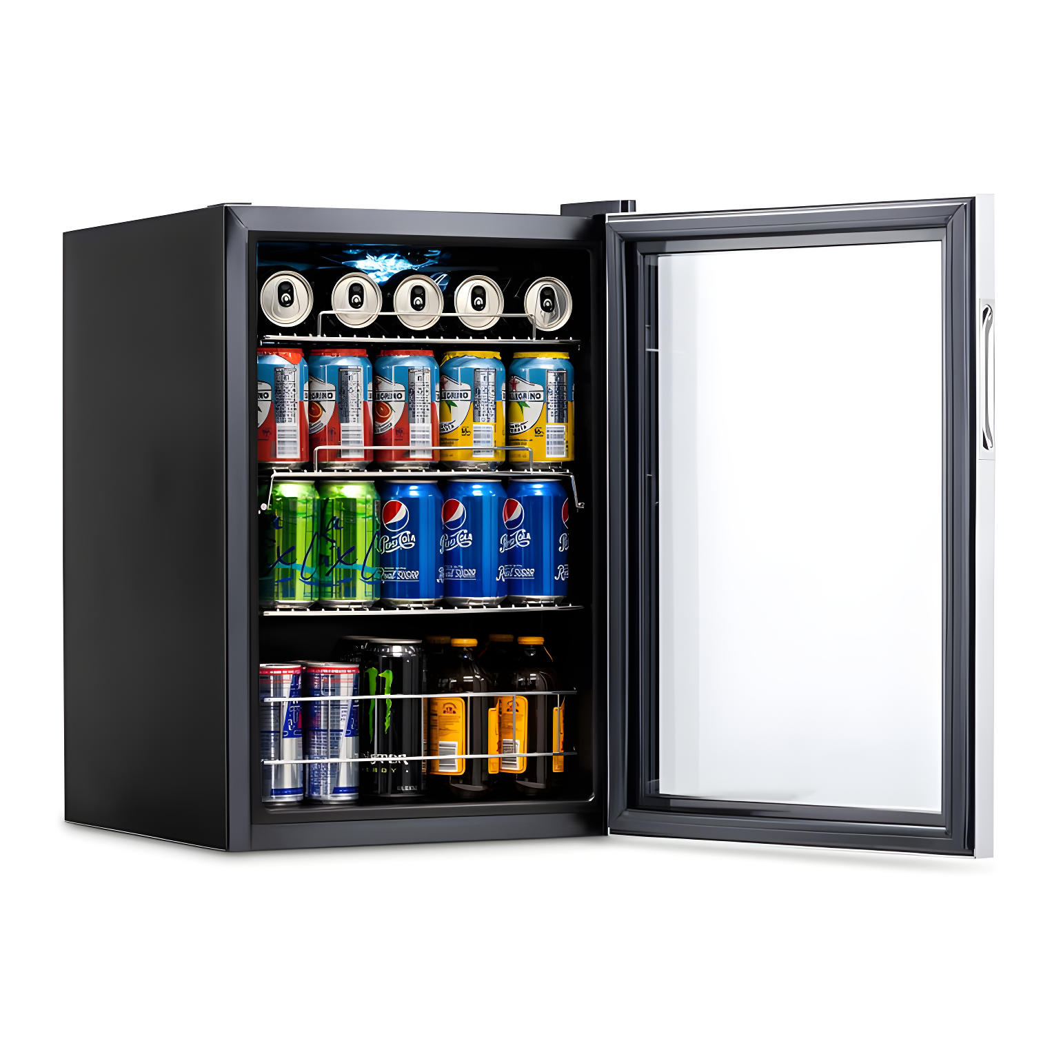 Newair 90 Can Freestanding Beverage Fridge in Stainless Steel, Compact with Adjustable Shelves