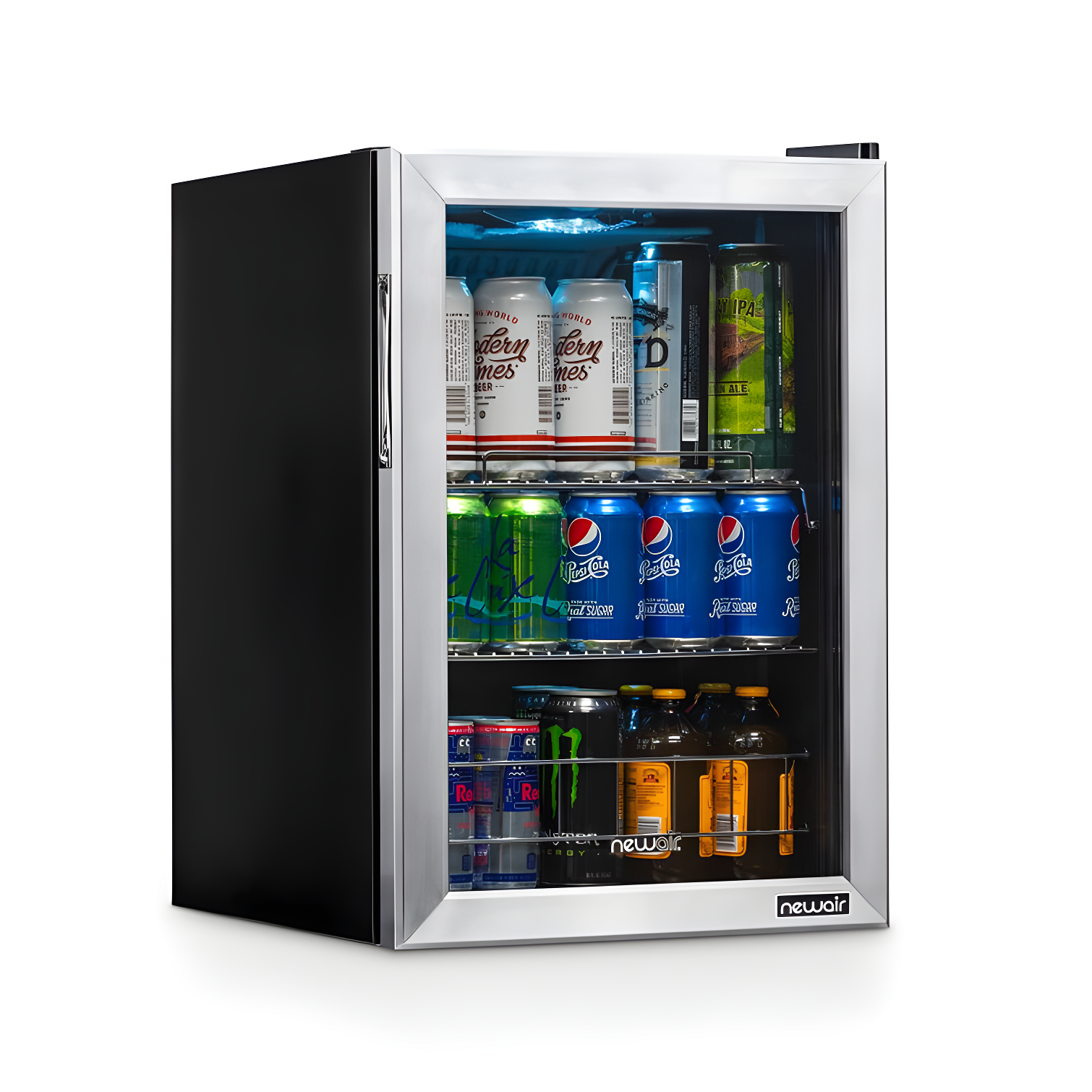 Newair 90 Can Freestanding Beverage Fridge in Stainless Steel, Compact with Adjustable Shelves