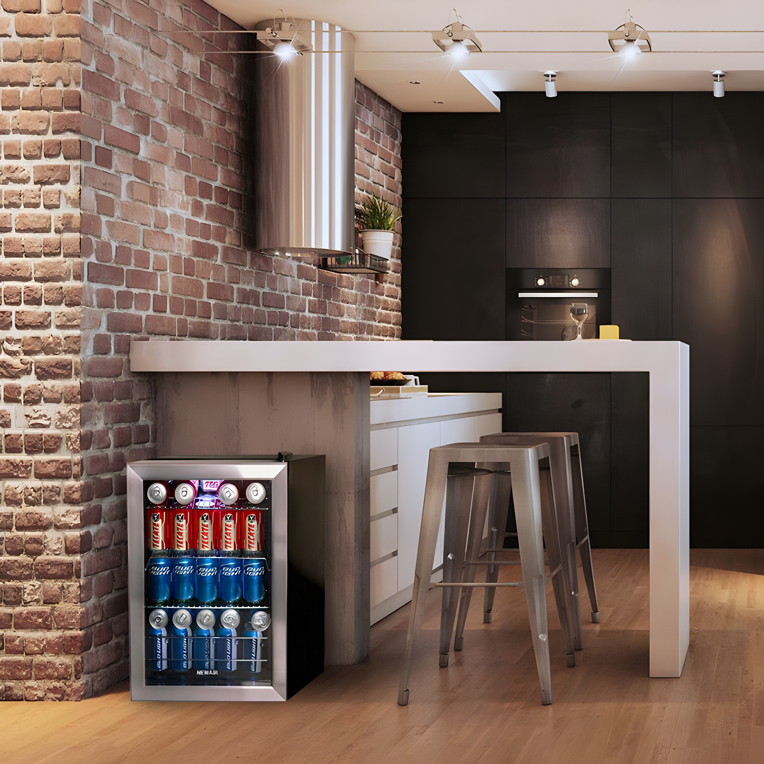 Newair 90 Can Freestanding Beverage Fridge in Stainless Steel, Compact with Adjustable Shelves