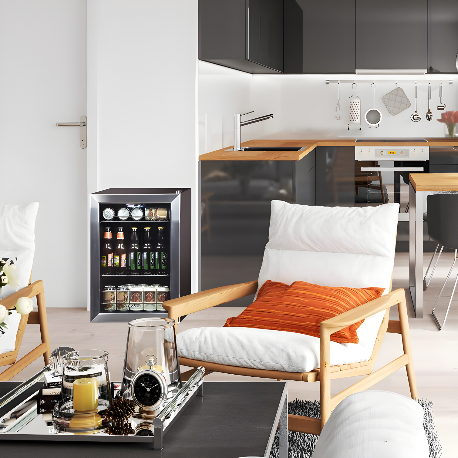 Newair 90 Can Freestanding Beverage Fridge in Stainless Steel, Compact with Adjustable Shelves
