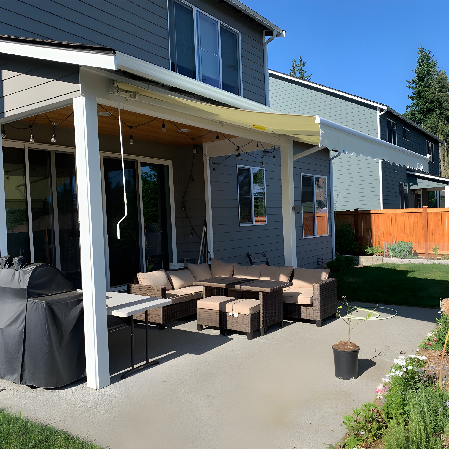 Retractable Patio Awning - White Frame