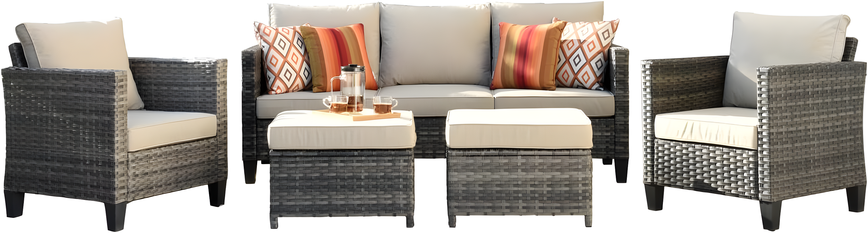 Harbin 5 Piece Rattan Sofa Seating Group with Cushions