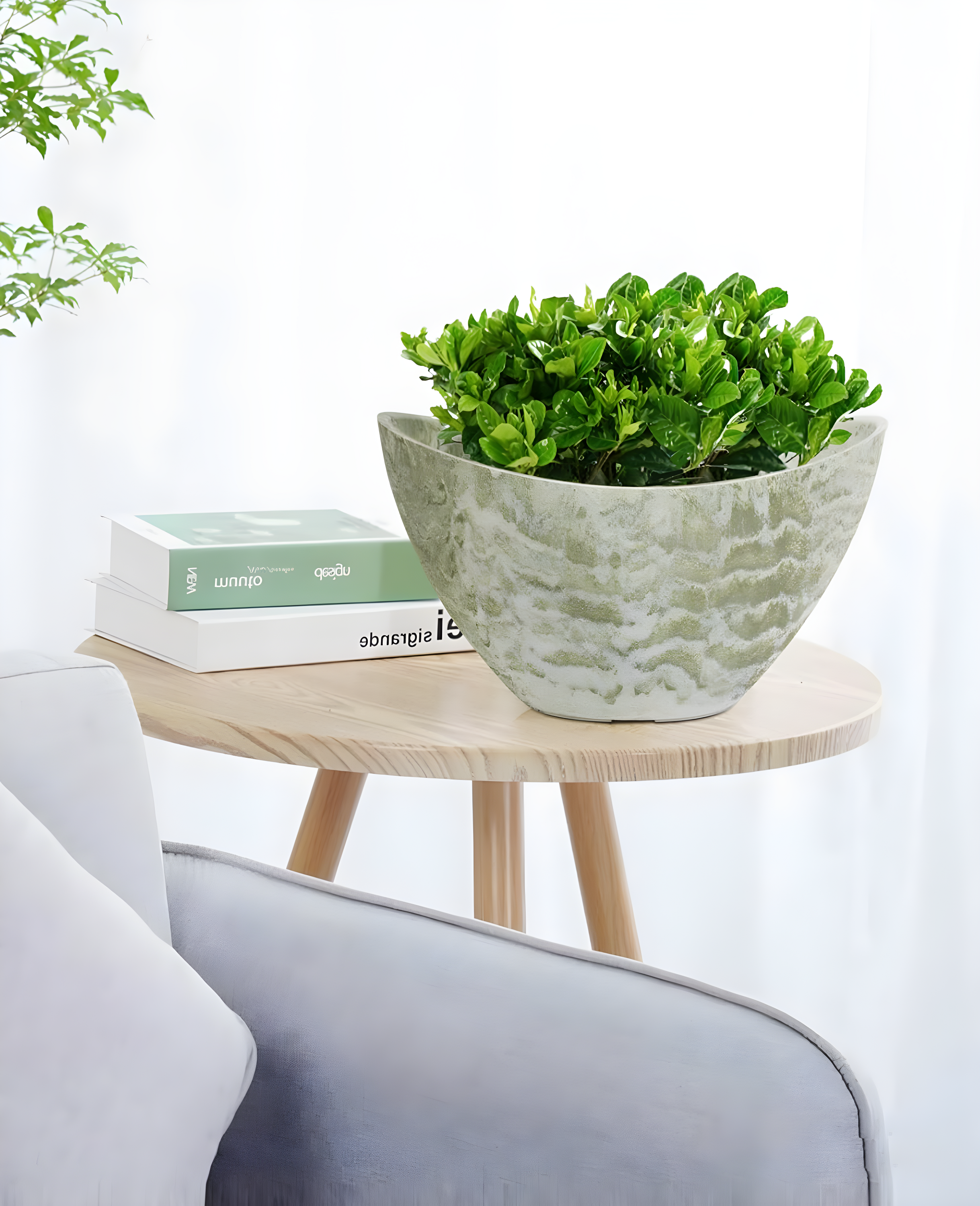 Green Oval Lightweight Plastic Indoor/Outdoor Planter Set with Drainage Holes